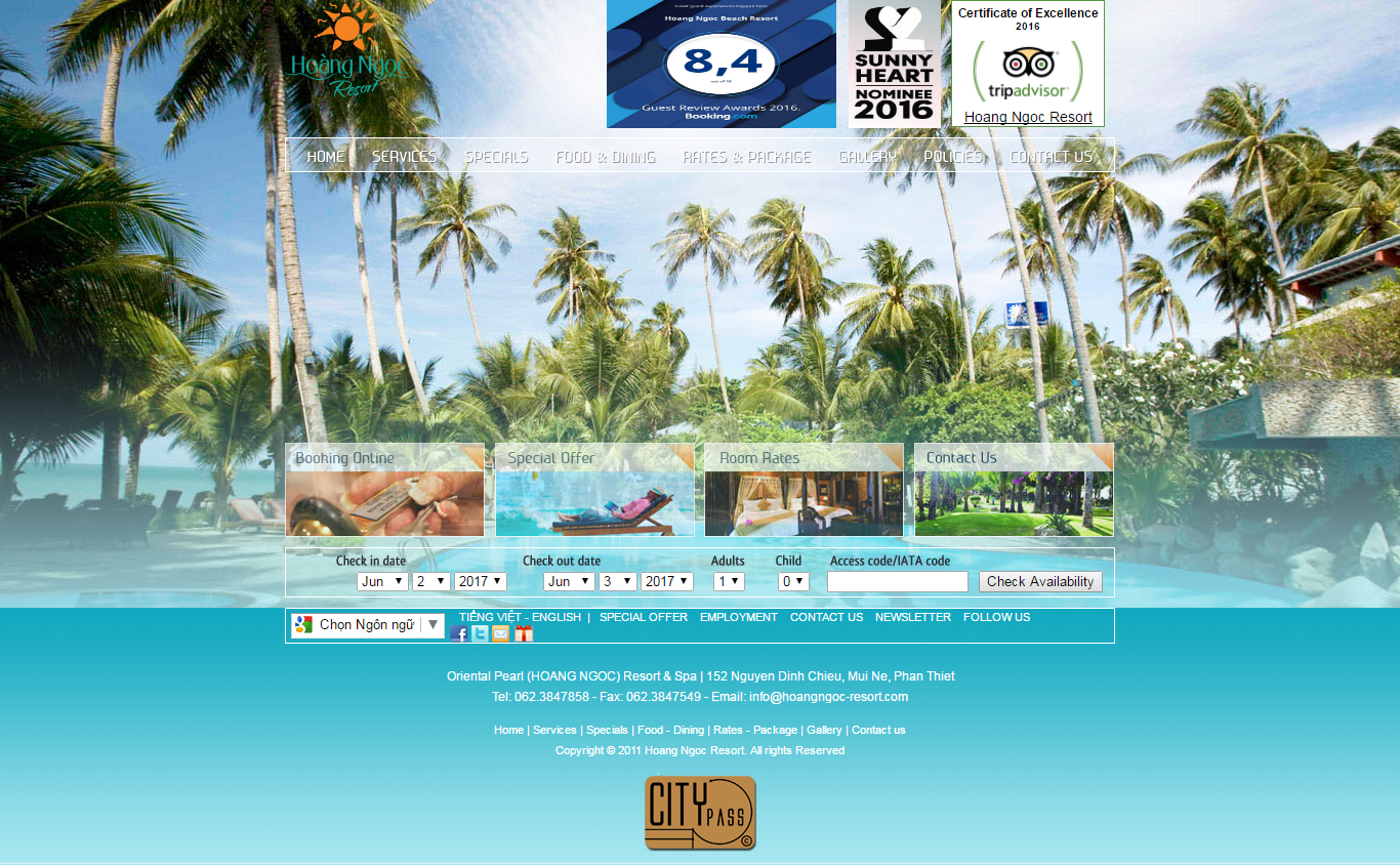 Thiết kế Web nghỉ dưỡng resort hoangngoc-resort.com