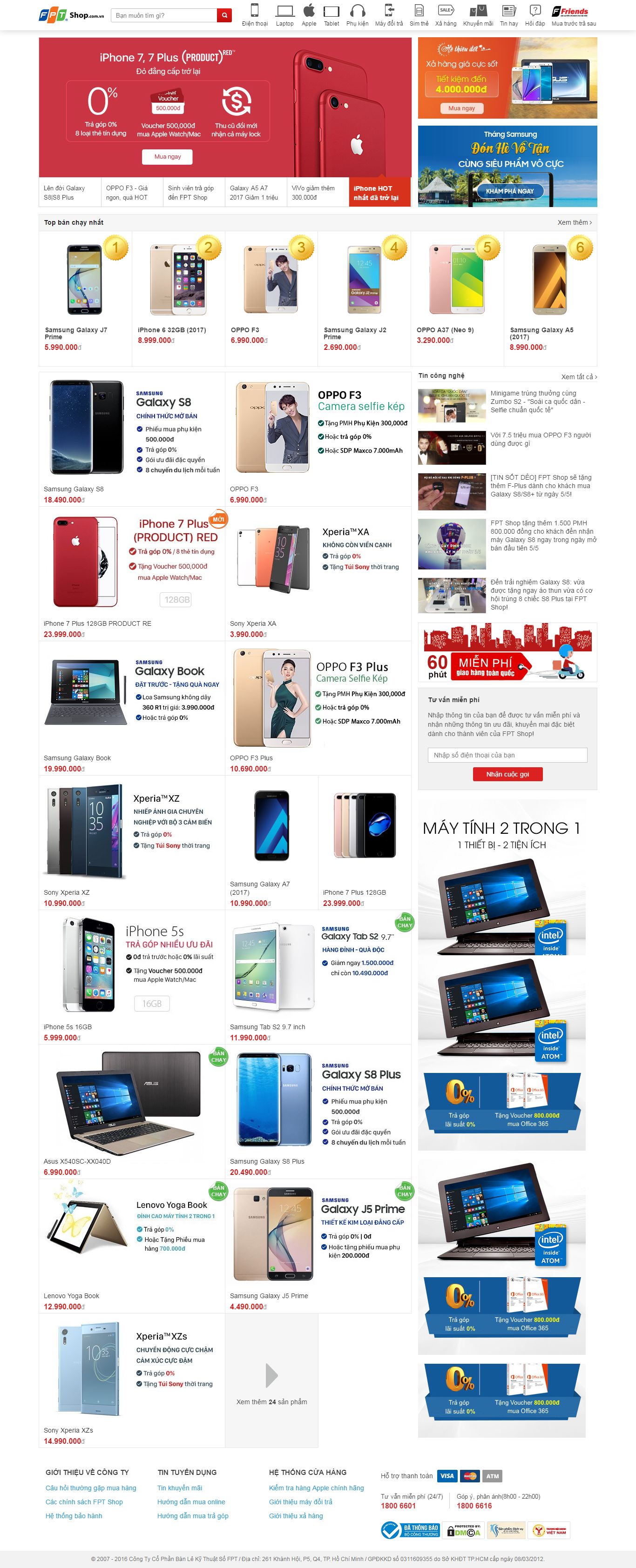 Thiết kế Web điện thoại di động fptshop.com.vn