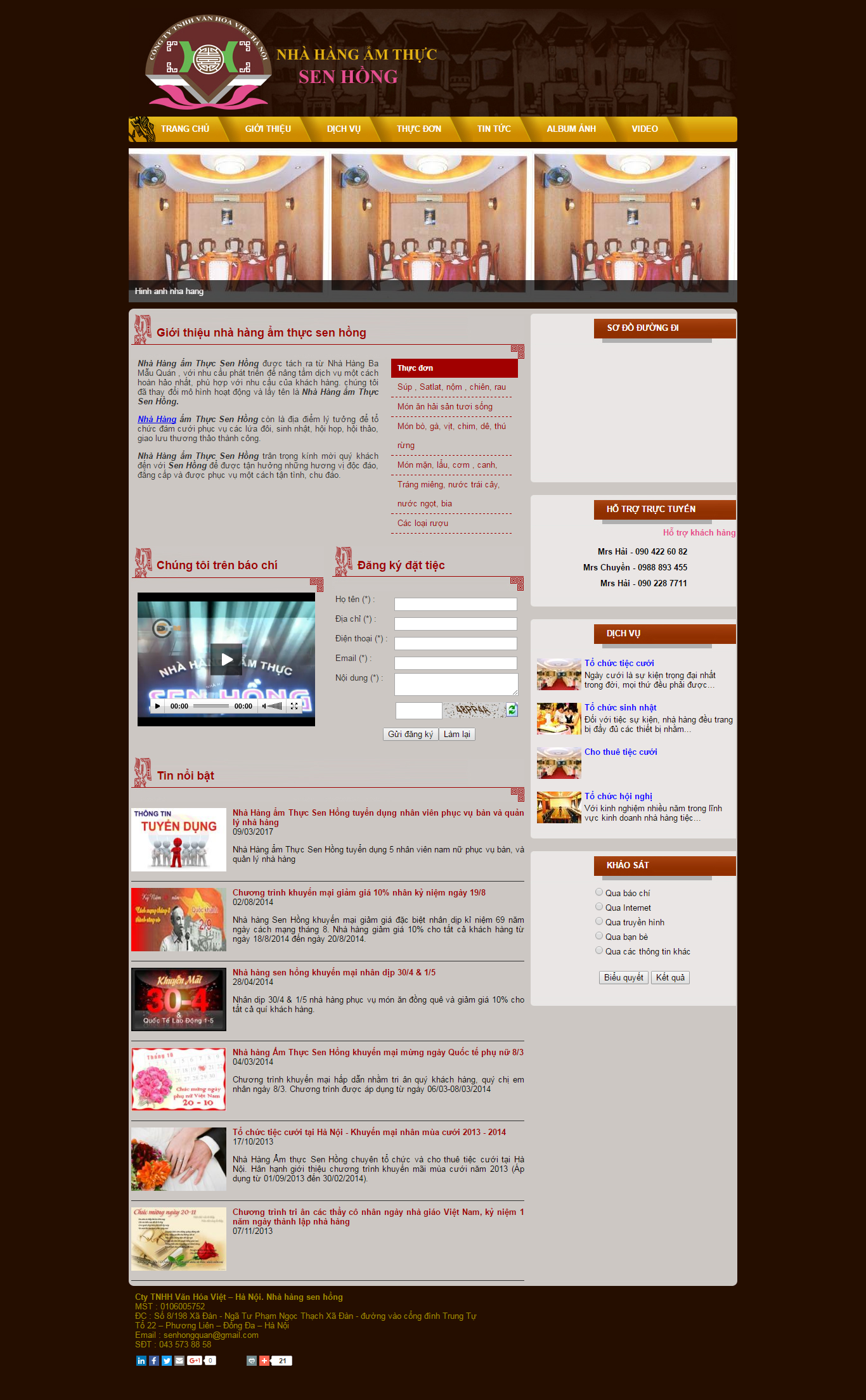 Thiết kế Web nhà hàng Ẩm thực nhahangsenhong.vn