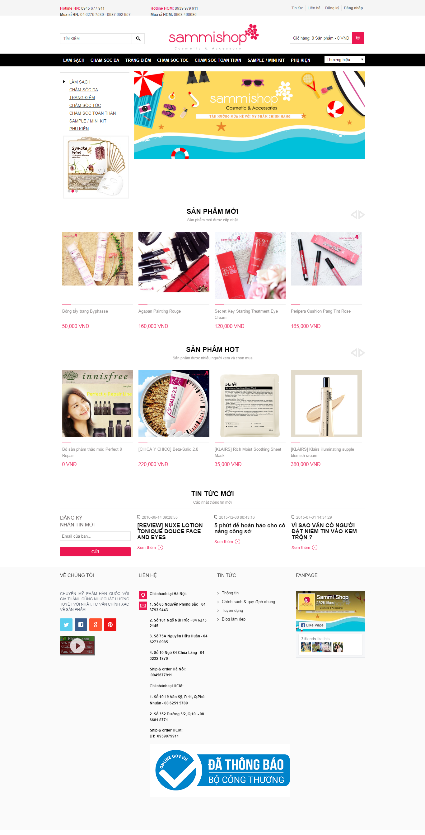 Thiết kế Web bán mỹ phẩm làm đẹp sammishop.com