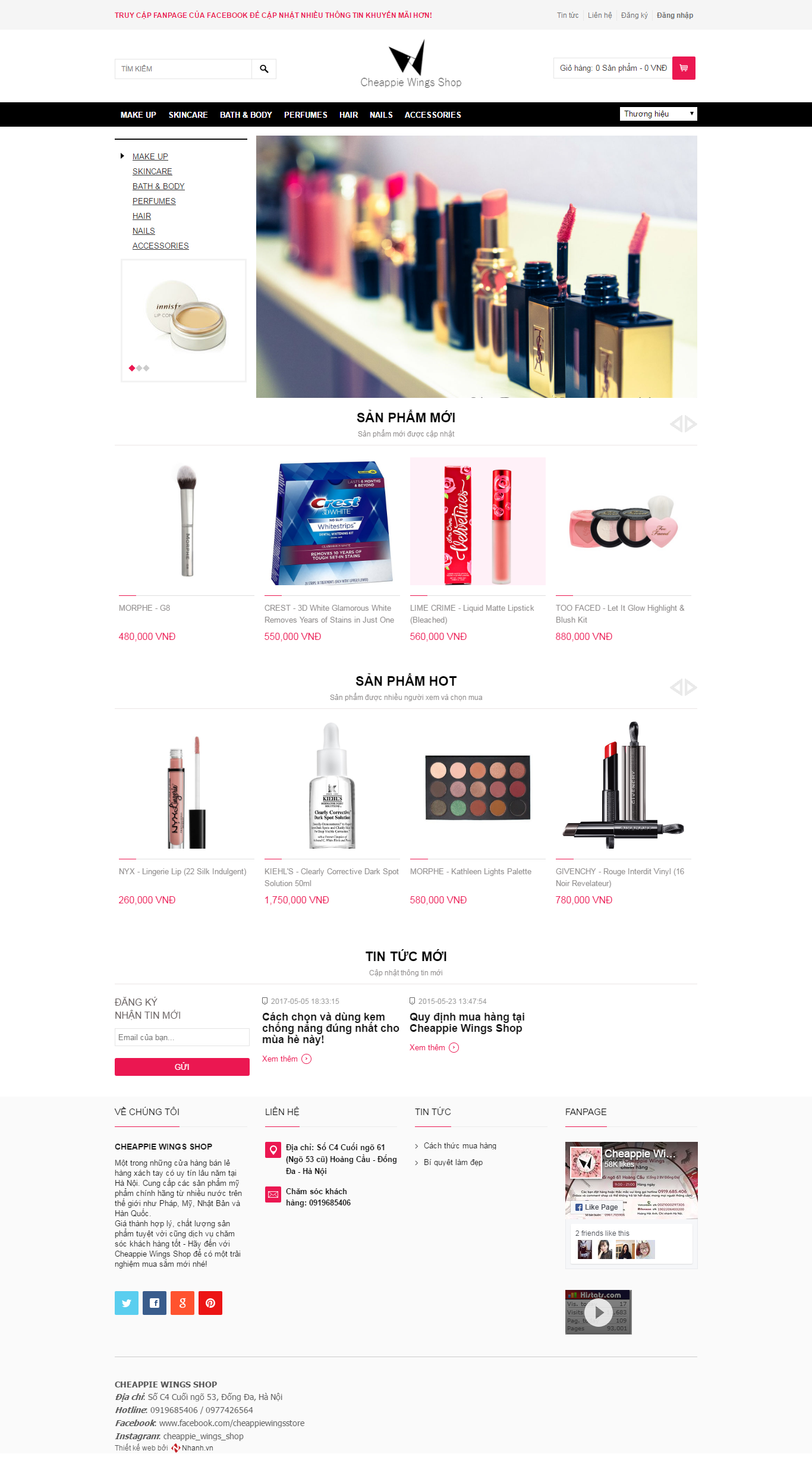 Thiết kế Web bán mỹ phẩm làm đẹp cheappiewings.com