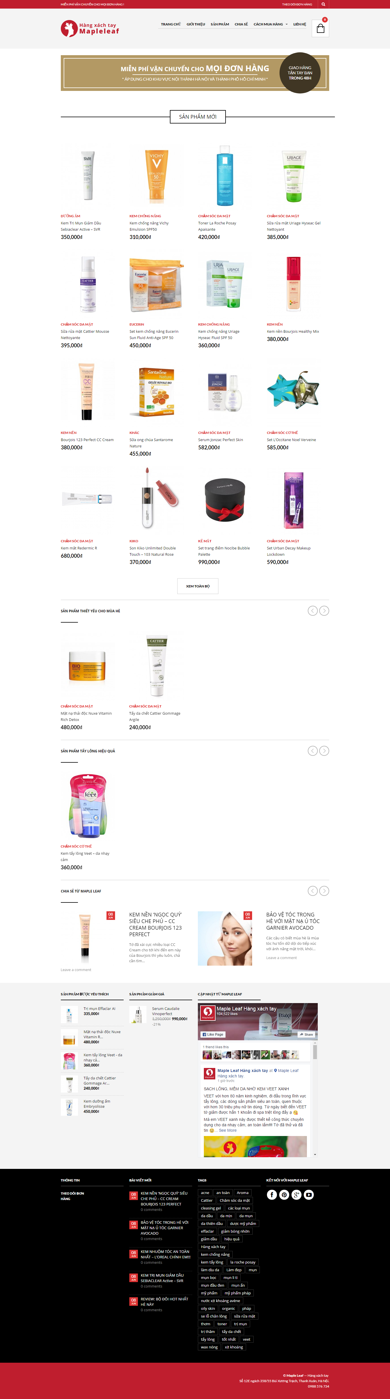 Thiết kế Web bán mỹ phẩm làm đẹp mapleleafhangxachtay.com