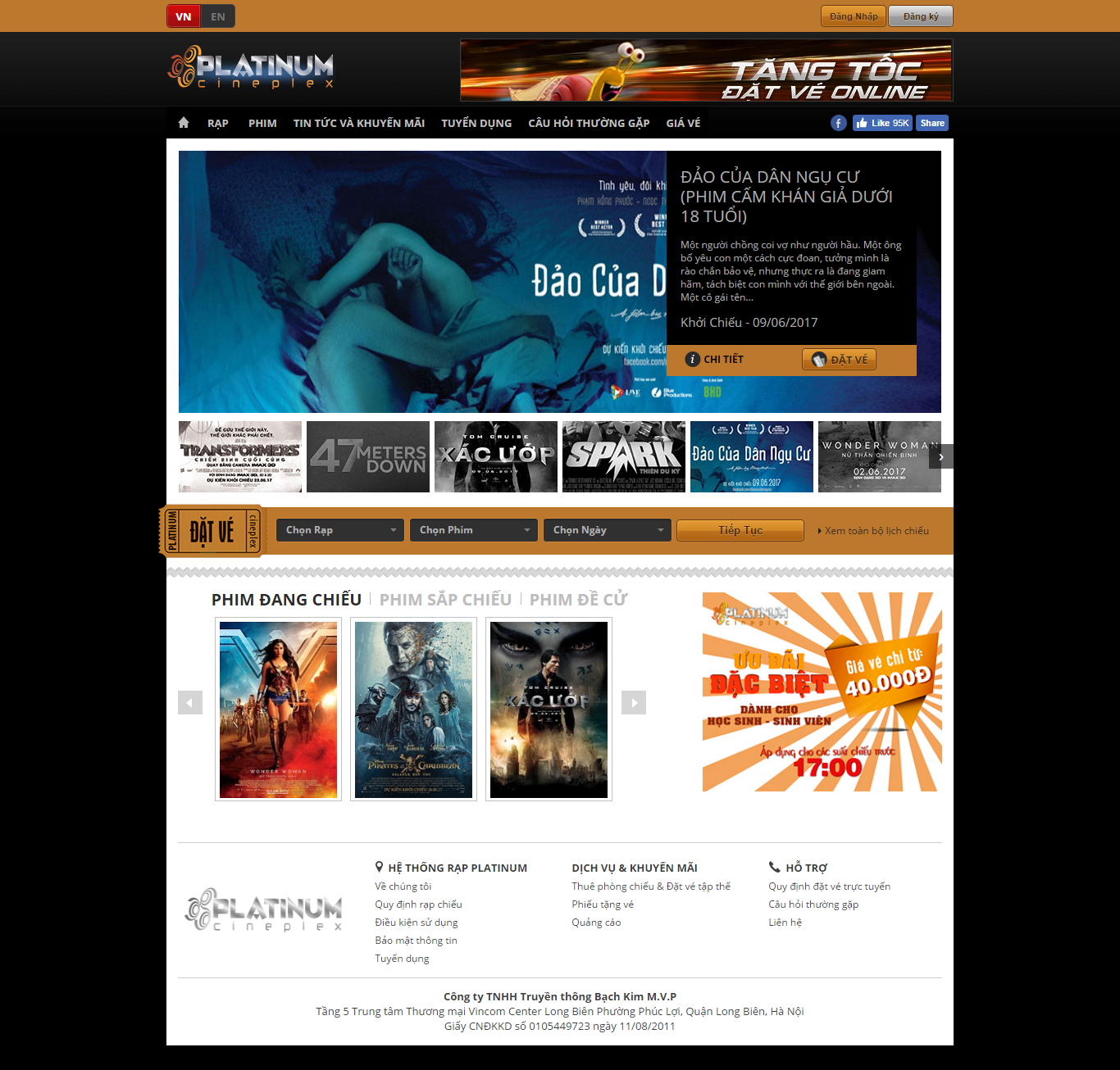 Thiết kế Web phim ảnh platinumcineplex.vn