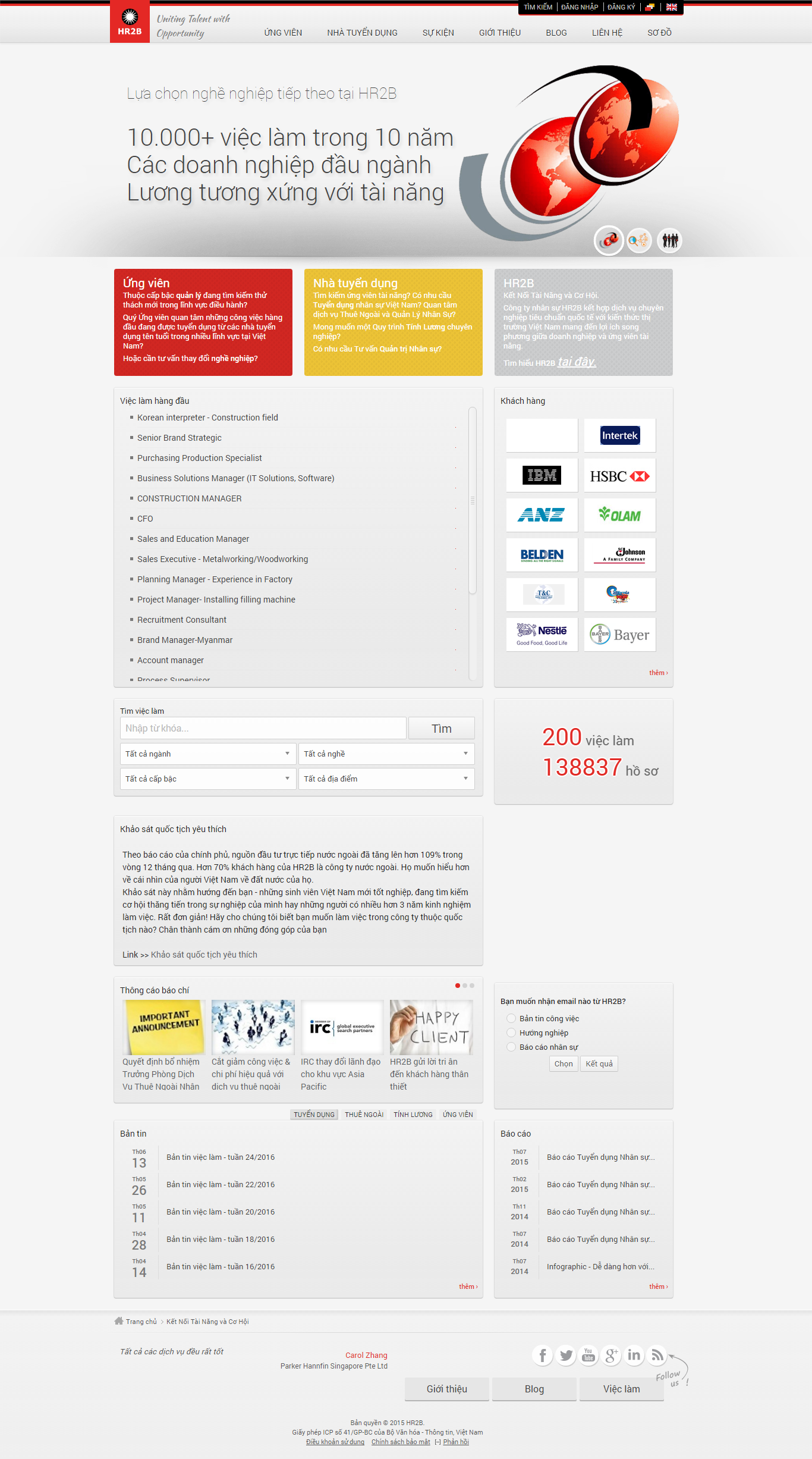 Thiết kế Web tuyển dụng việc làm hr2b.com