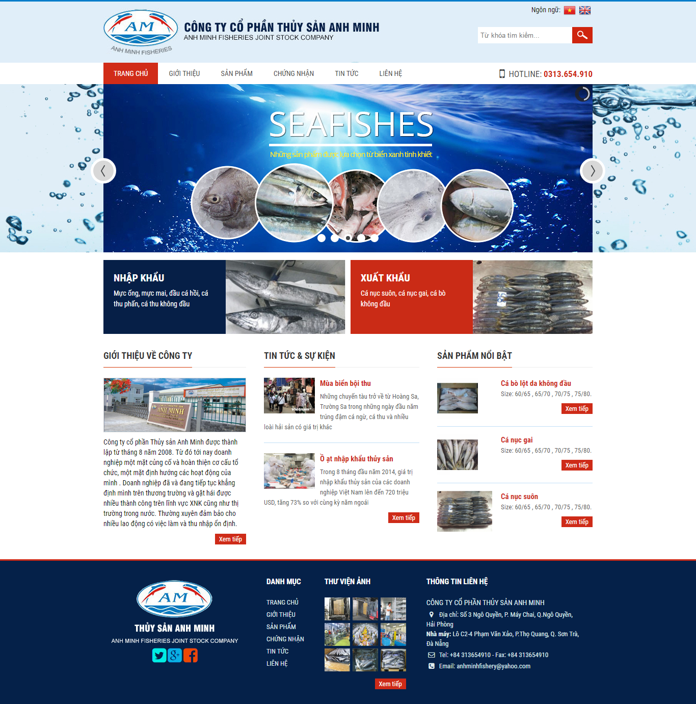 Thiết kế Web hải sản xuất khẩu thuysananhminh.com.vn