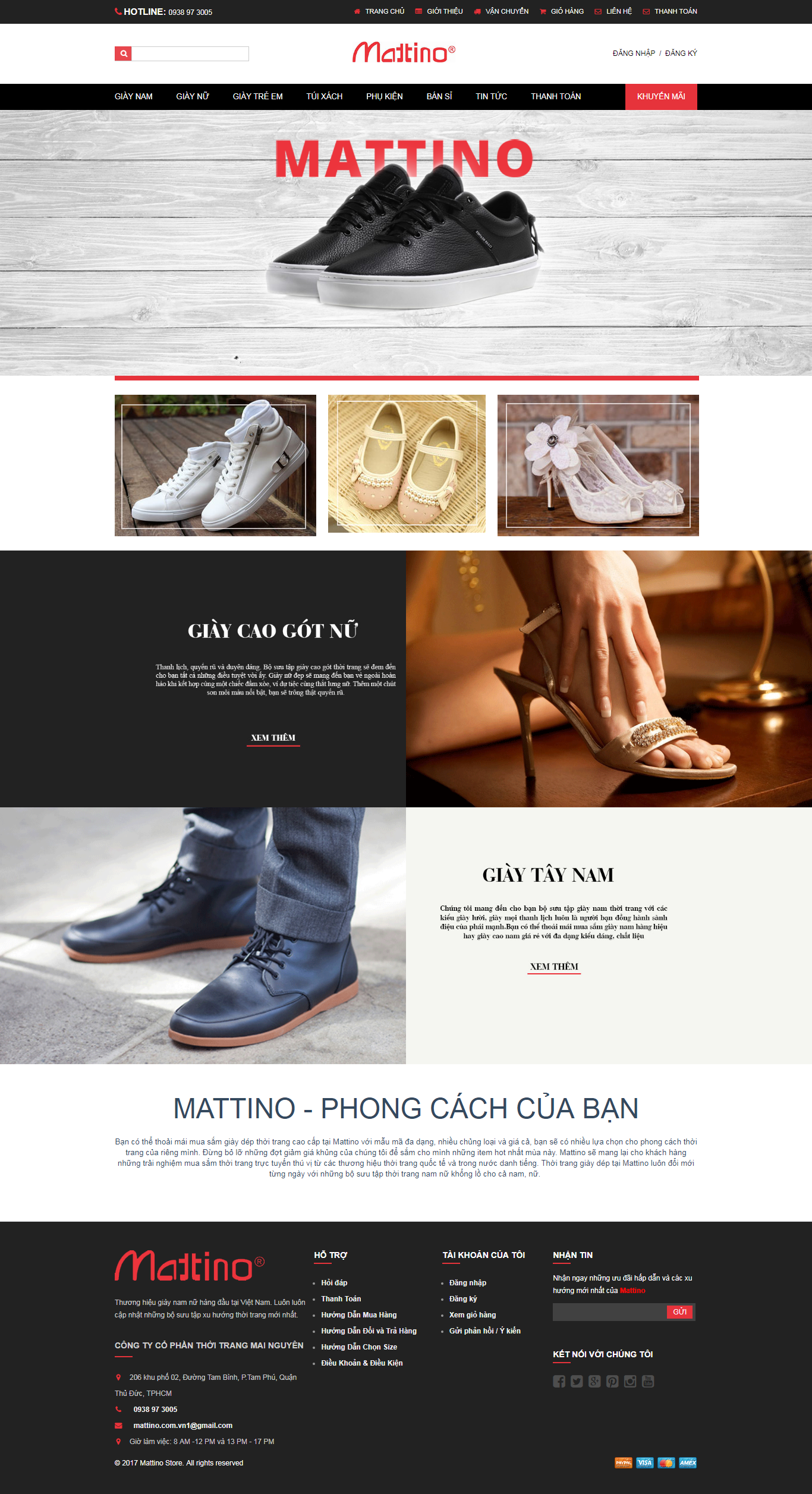 Thiết kế Web bán giày dép mattino.com.vn