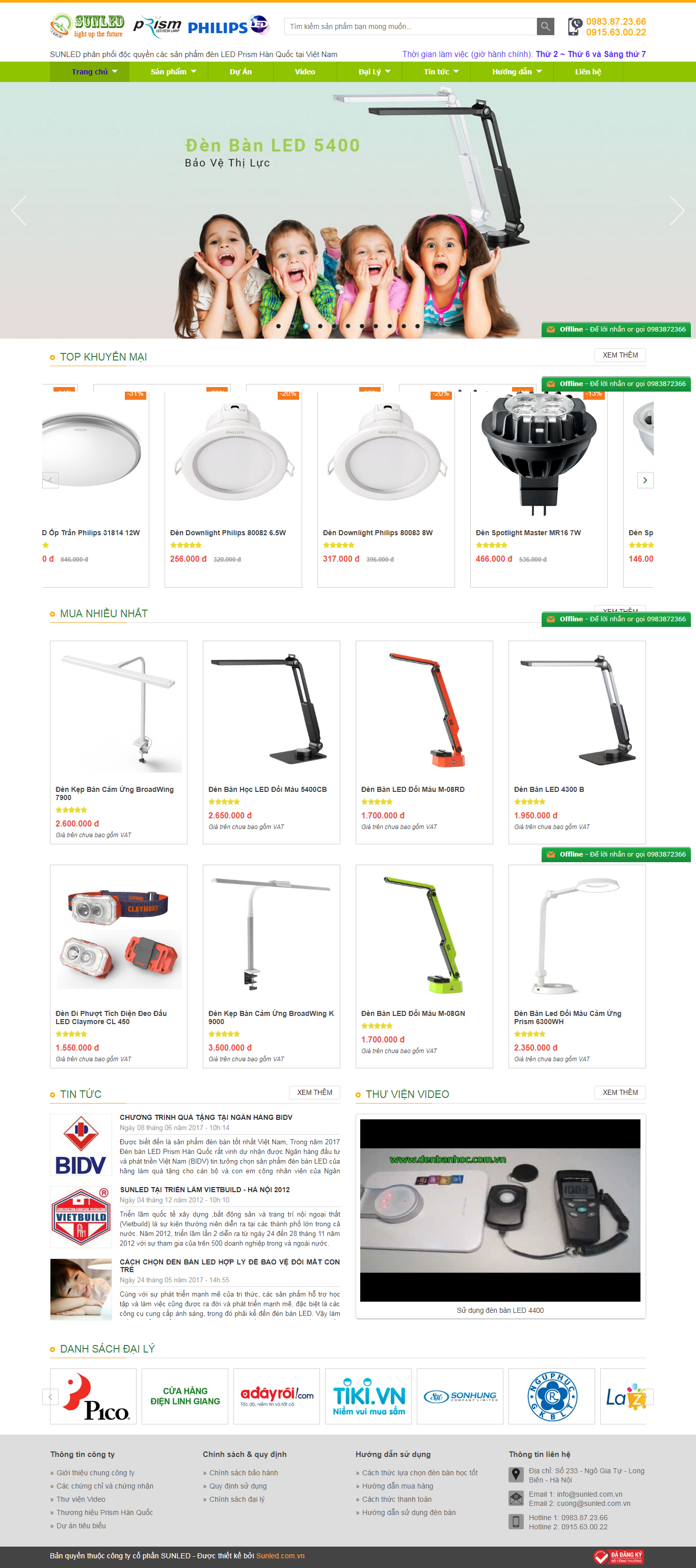 Thiết kế Web bán bóng Đèn led sunled.com.vn