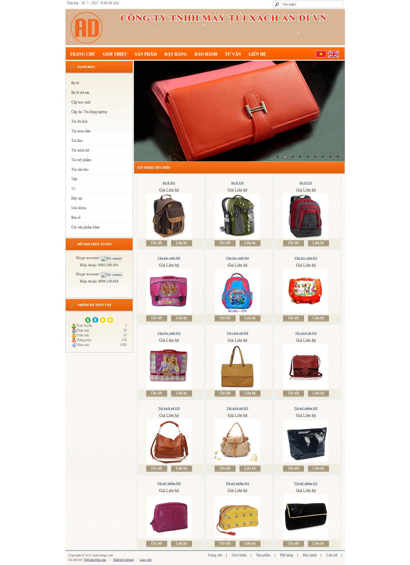 Thiết kế Web bán balo túi xách andivnbags.com