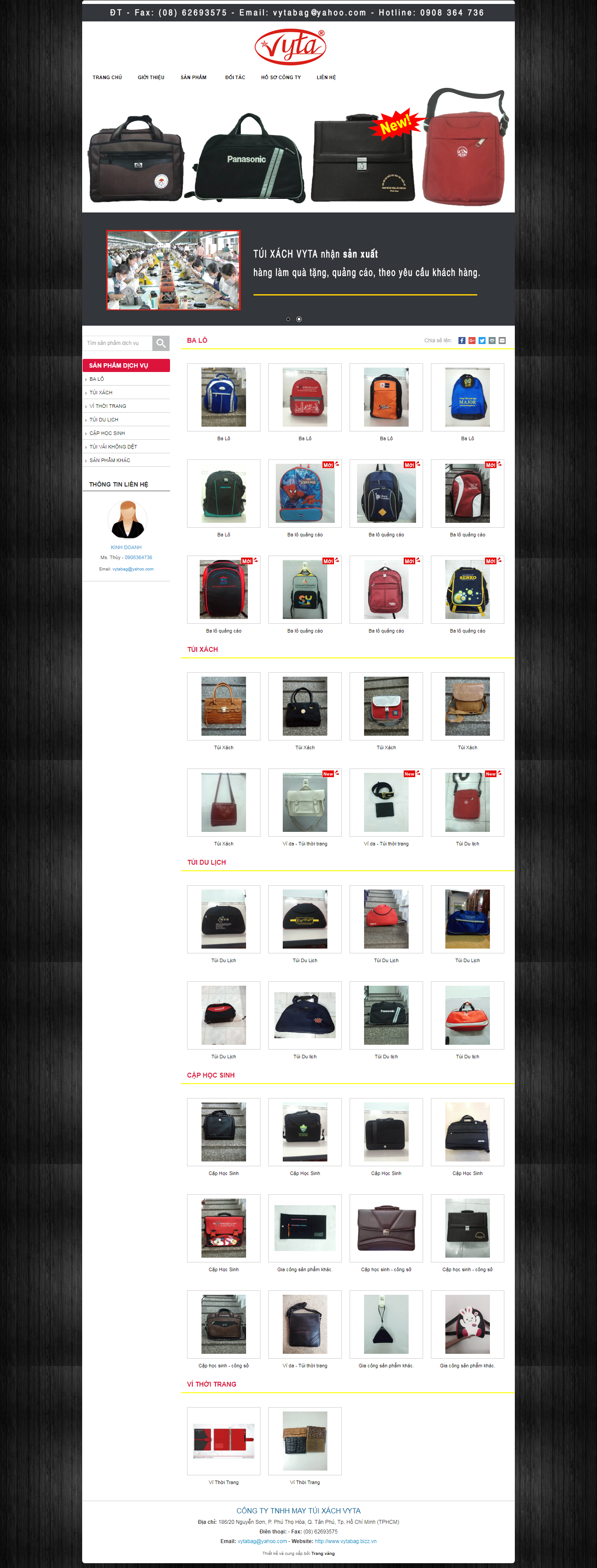 Thiết kế Web bán balo túi xách vytabag.bizz.vn