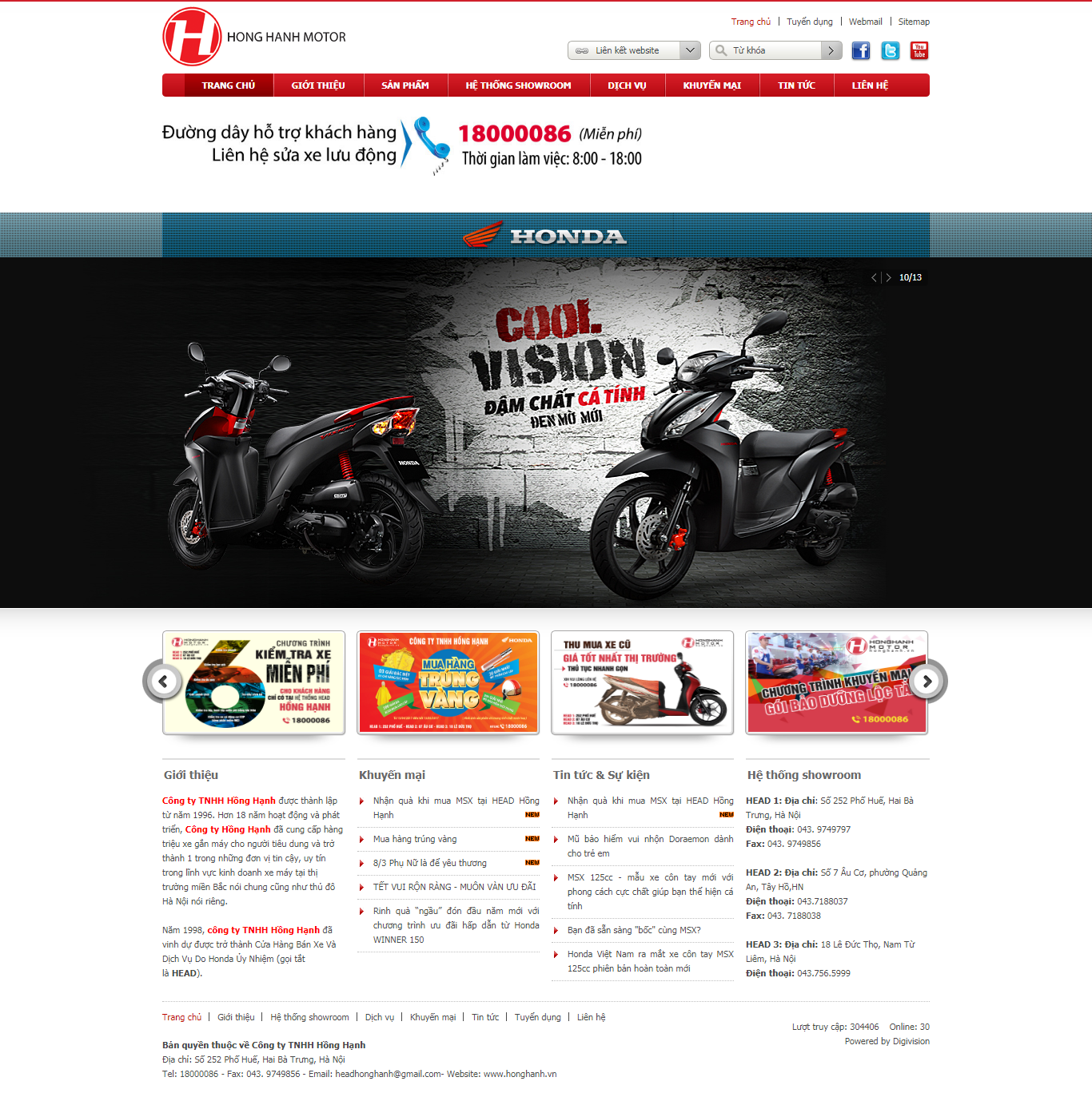 Thiết kế Web bán xe máy honghanh.vn