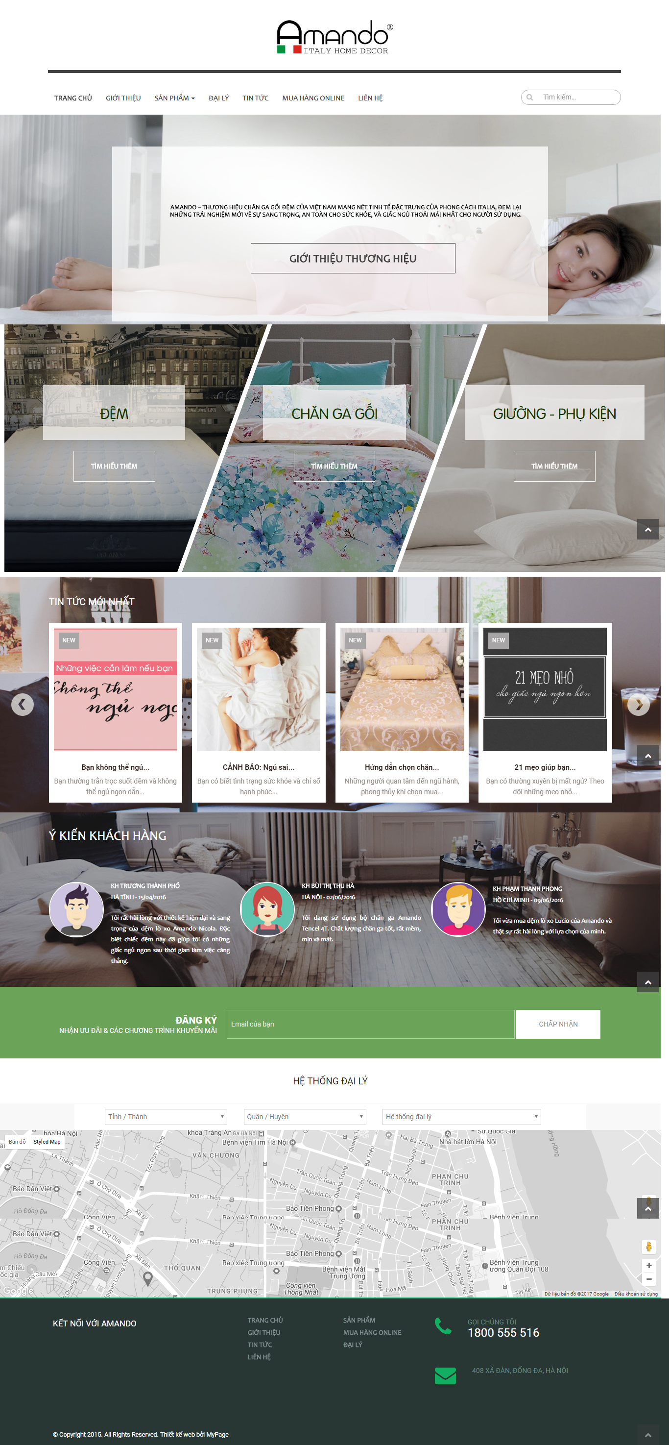 Thiết kế Web bán chăn ga gối Đệm amando.com.vn