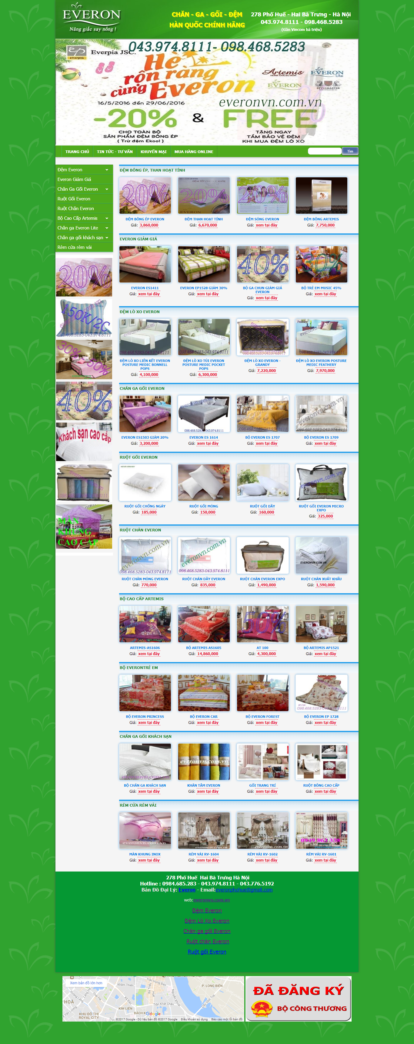 Thiết kế Web bán chăn ga gối Đệm everonvn.com.vn