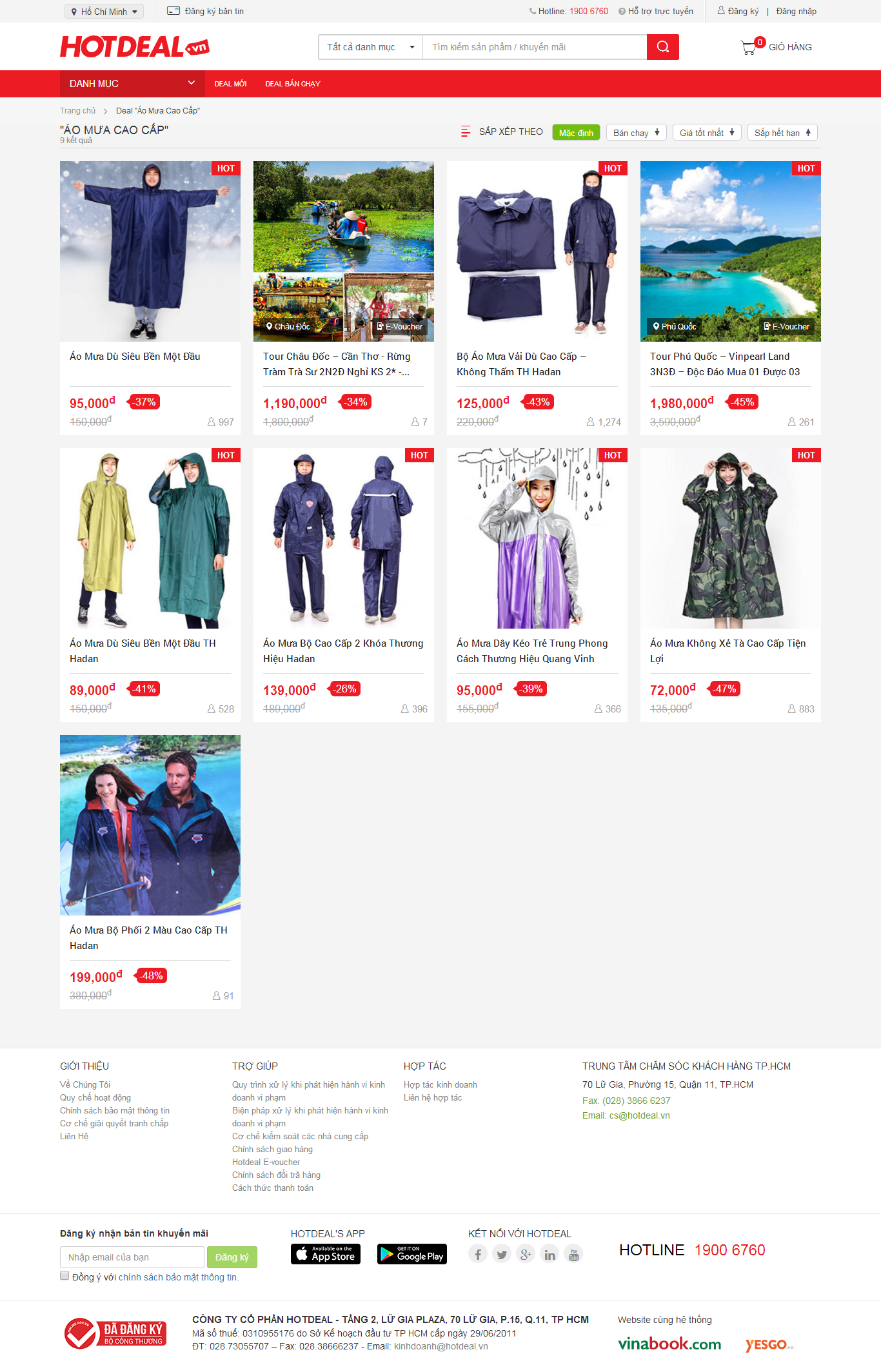 Thiết kế Web bán áo mưa hotdeal.vn