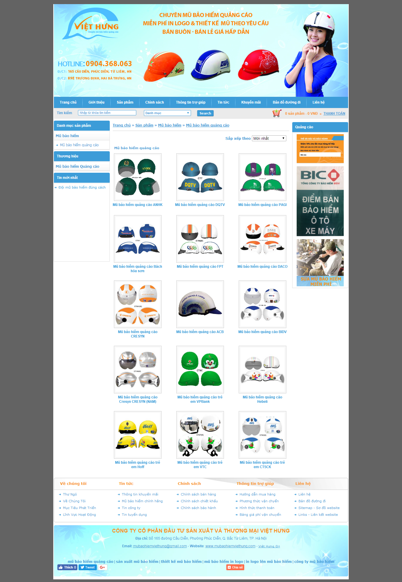 Thiết kế Web mũ bảo hiểm mubaohiemviethung.com