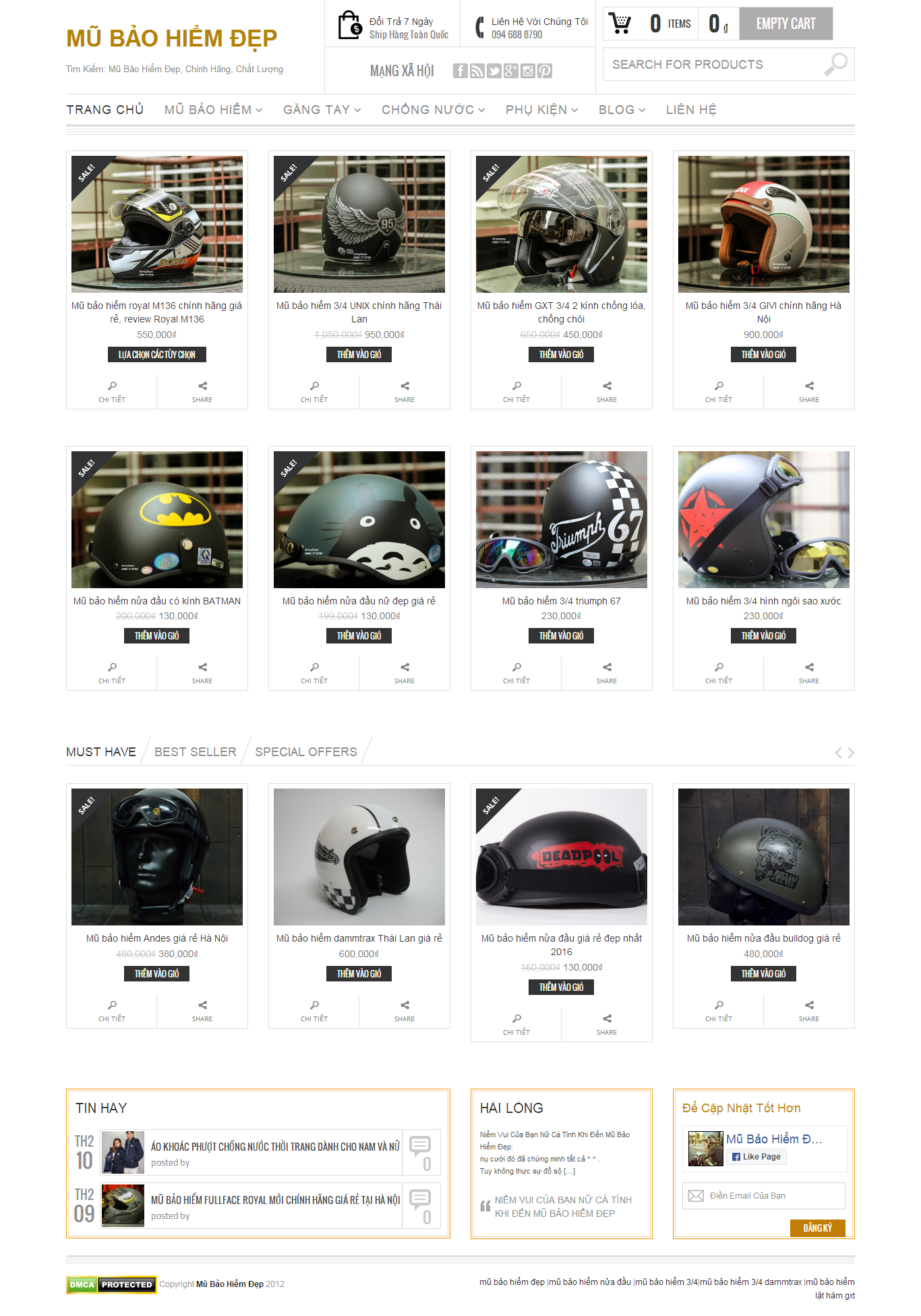 Thiết kế Web mũ bảo hiểm mubaohiemdep.vn