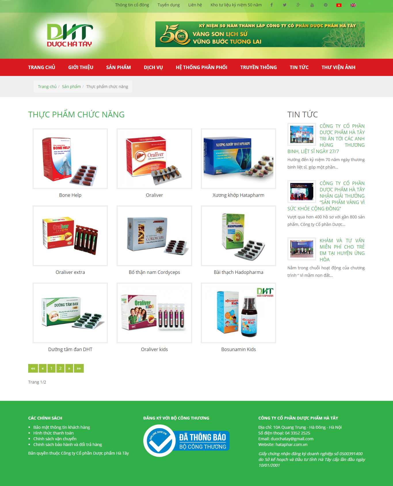 Thiết kế Web thực phẩm chức năng hataphar.com.vn