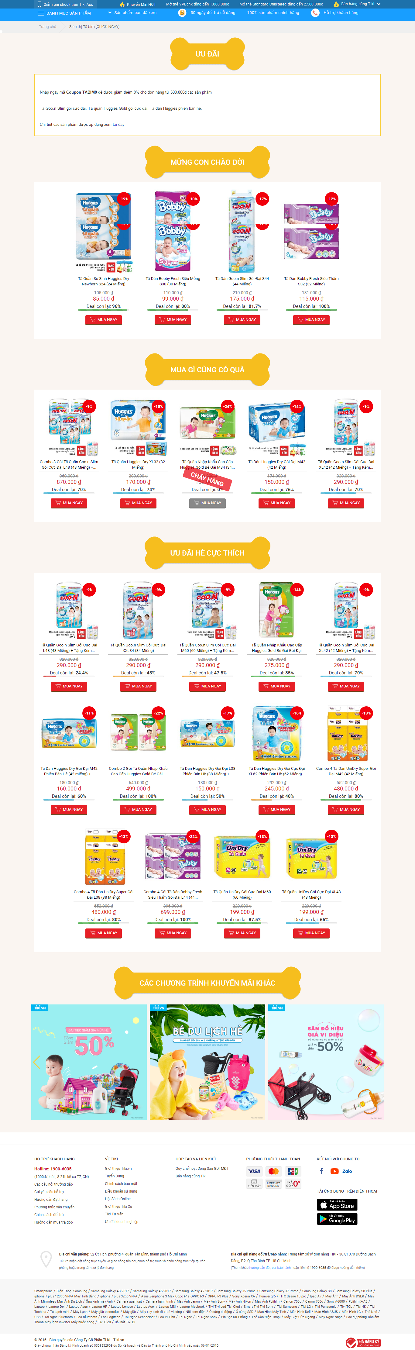 Thiết kế Web bỉm tã cho em bé tiki.vn