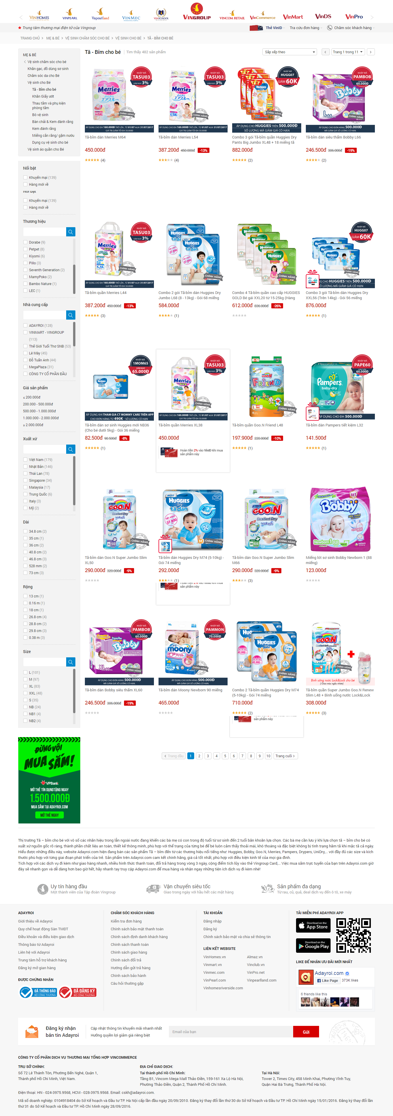 Thiết kế Web bỉm tã cho em bé adayroi.com