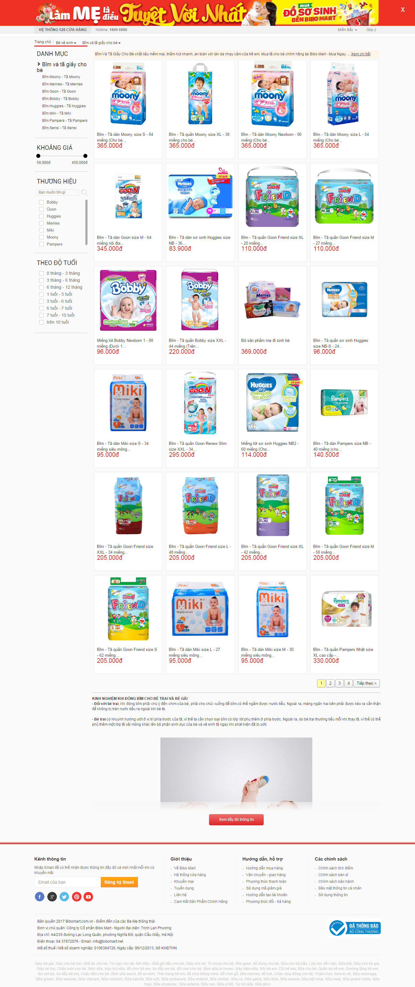 Thiết kế Web bỉm tã cho em bé bibomart.com.vn