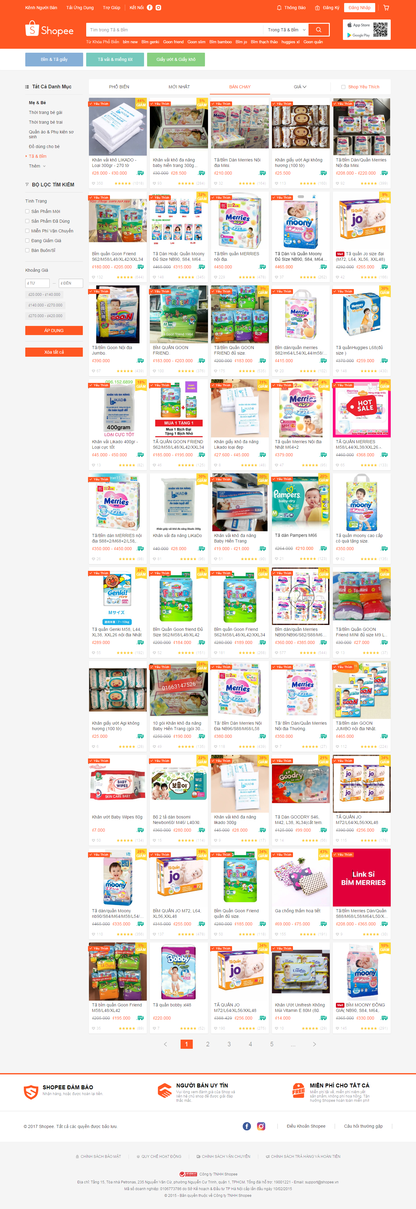 Thiết kế Web bỉm tã cho em bé shopee.vn