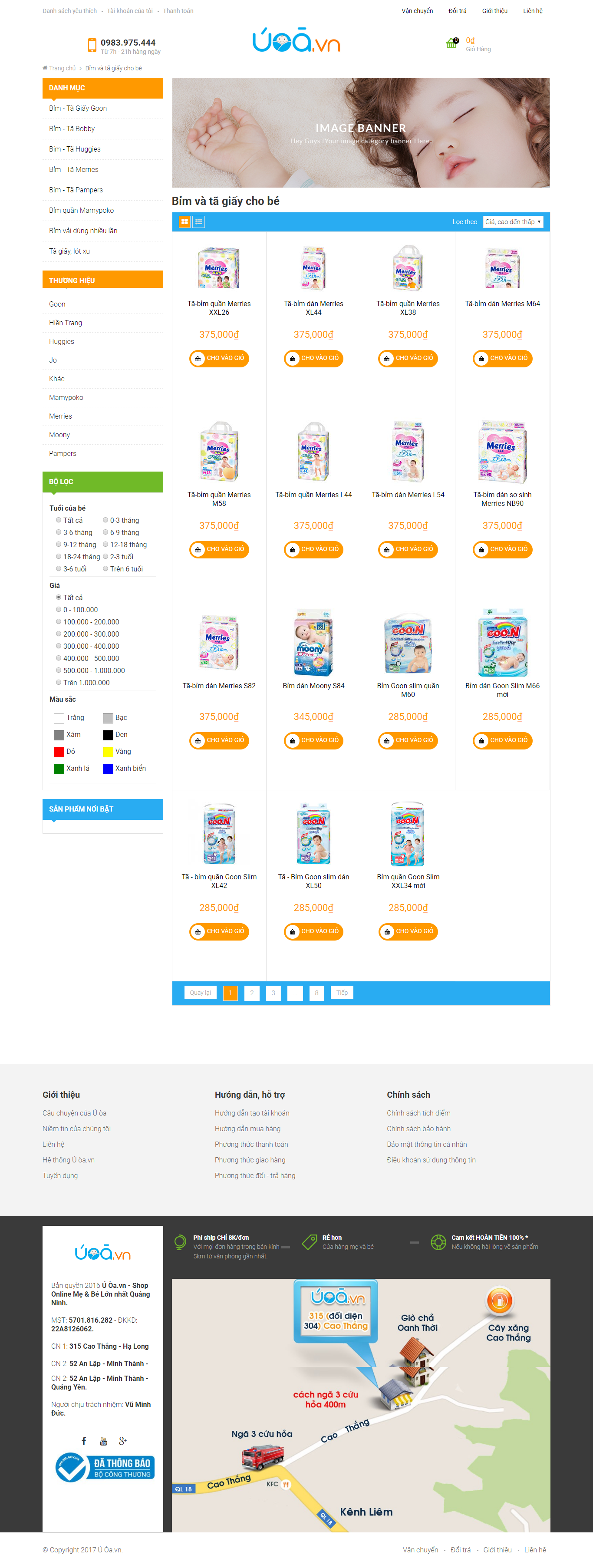 Thiết kế Web bỉm tã cho em bé uoa.vn