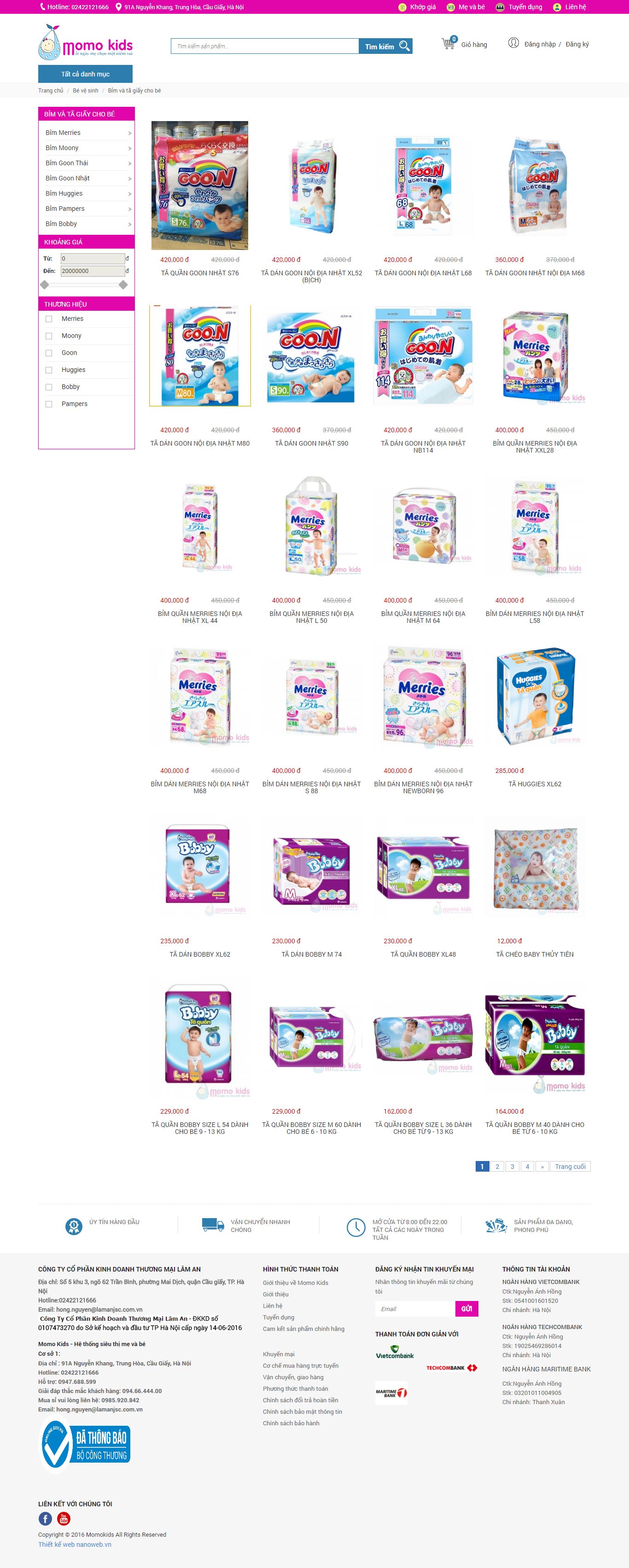 Thiết kế Web bỉm tã cho em bé momokids.vn