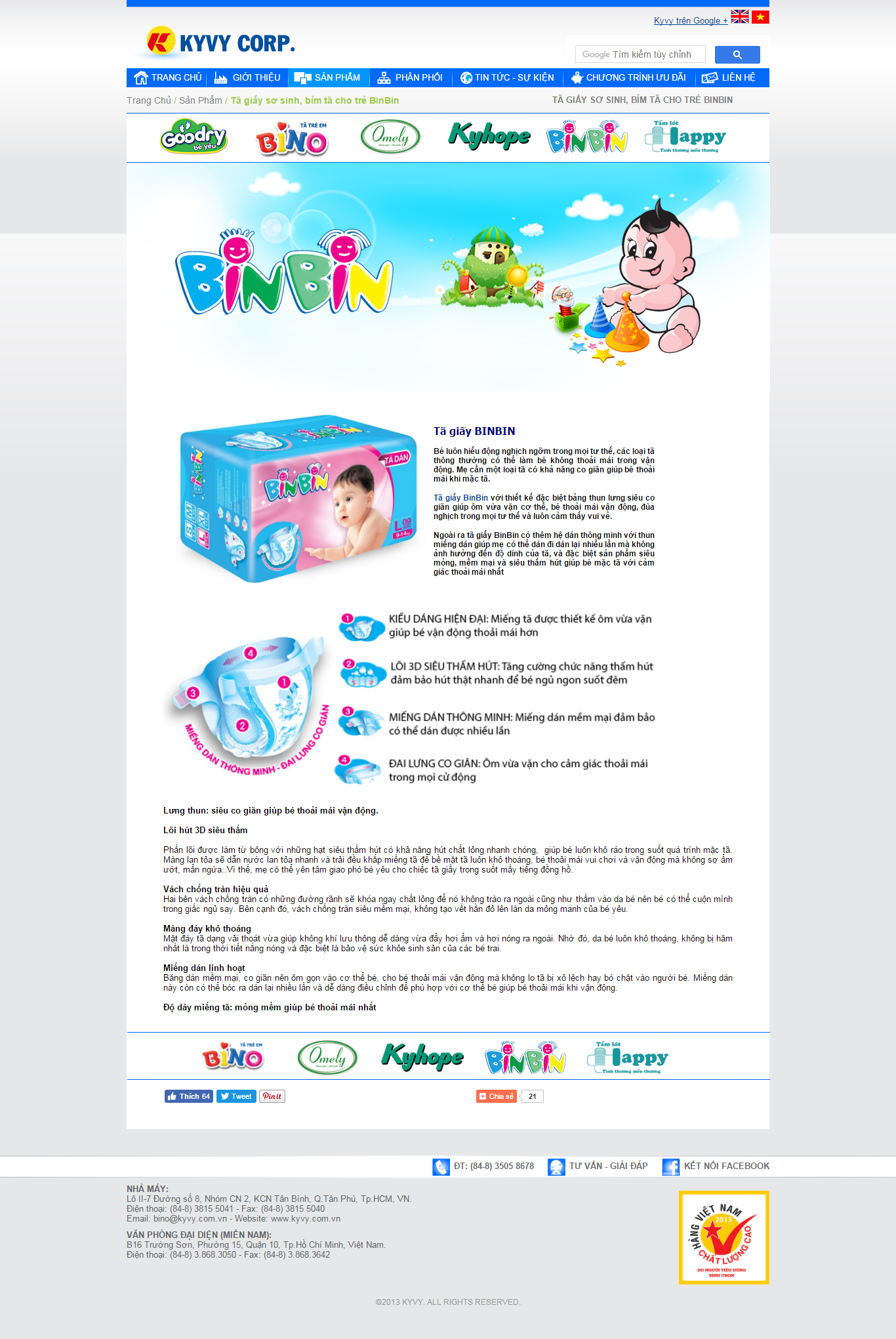 Thiết kế Web bỉm tã cho em bé kyvy.com.vn