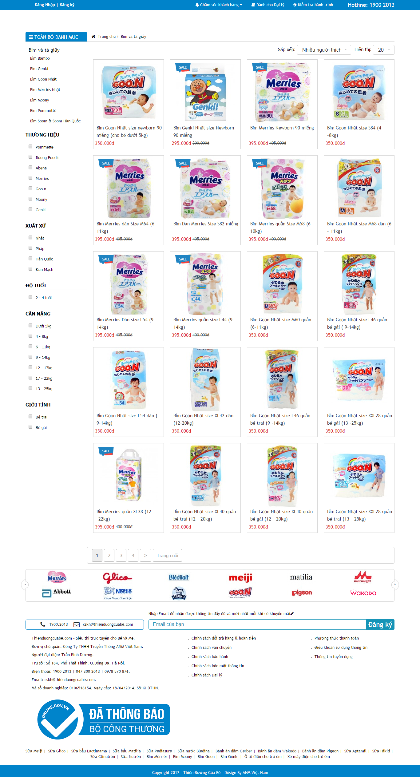 Thiết kế Web bỉm tã cho em bé thienduongcuabe.com