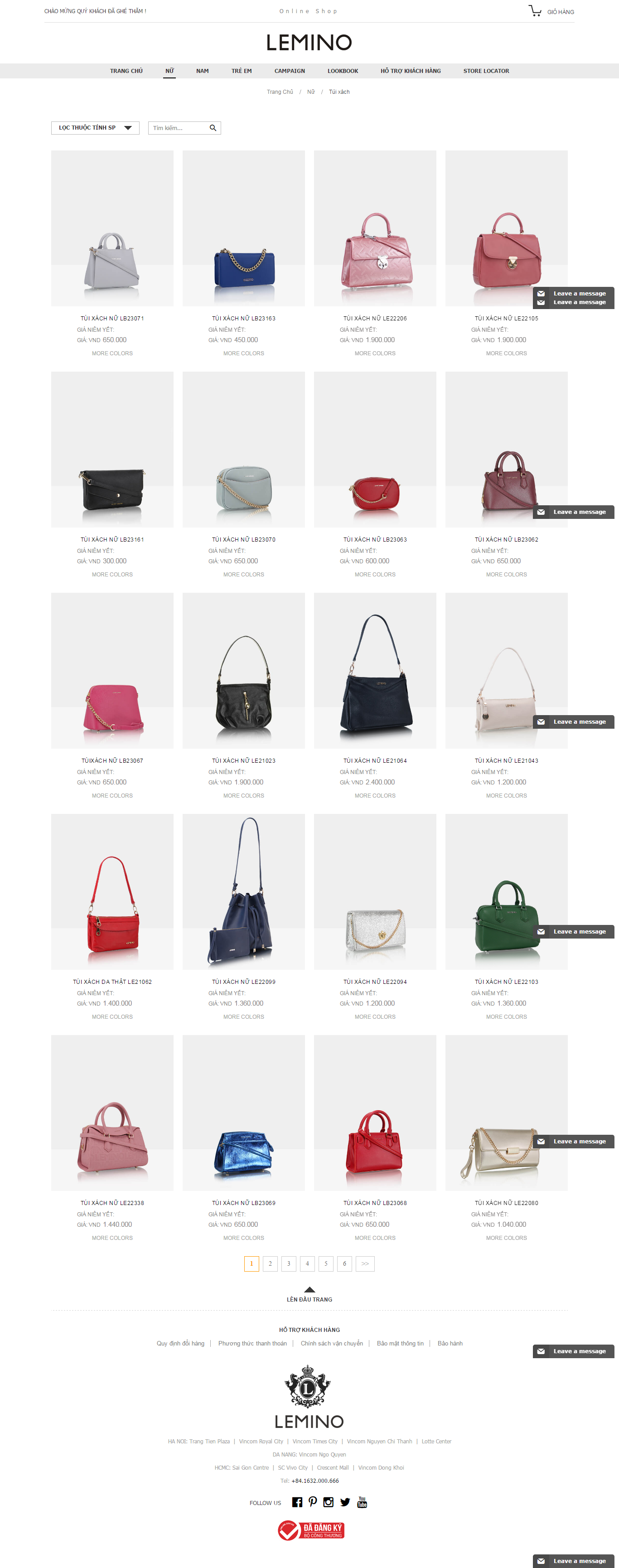 Thiết kế Web túi xách lemino.vn