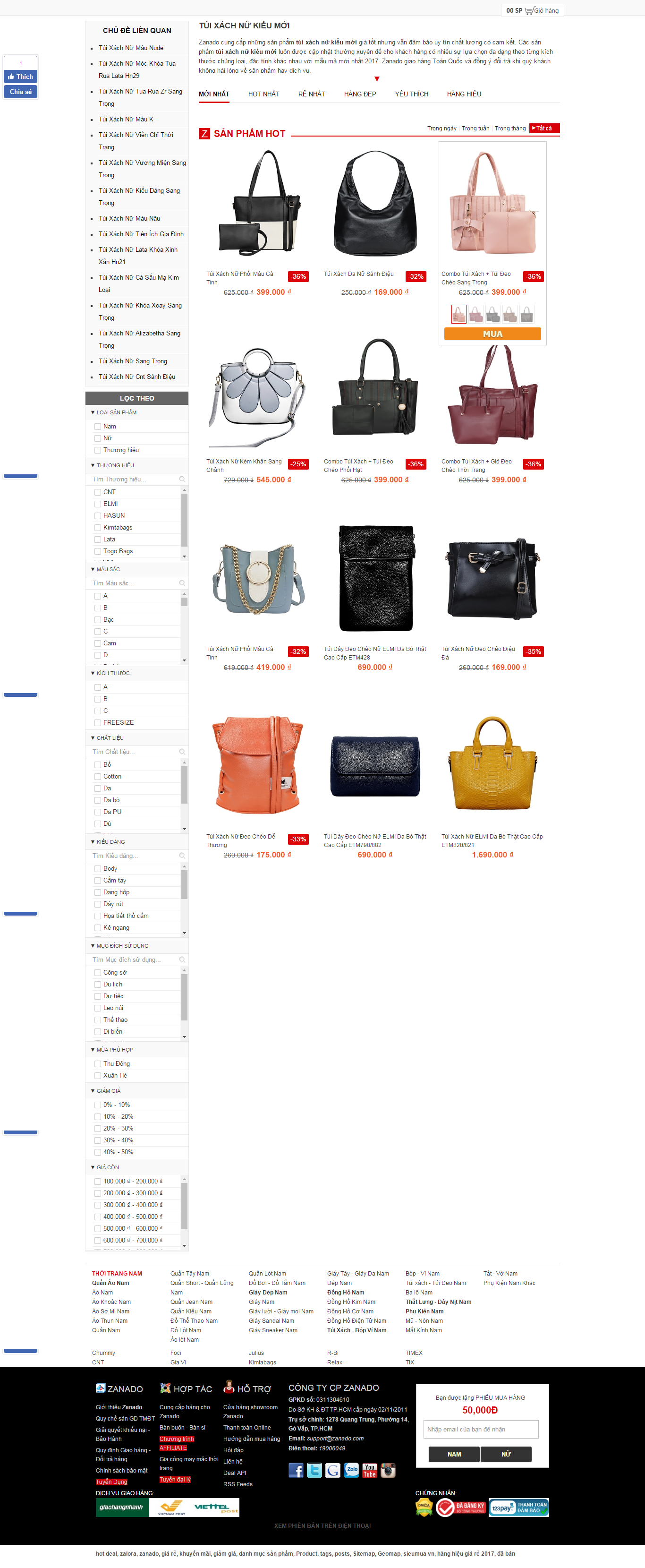 Thiết kế Web túi xách zanado.com