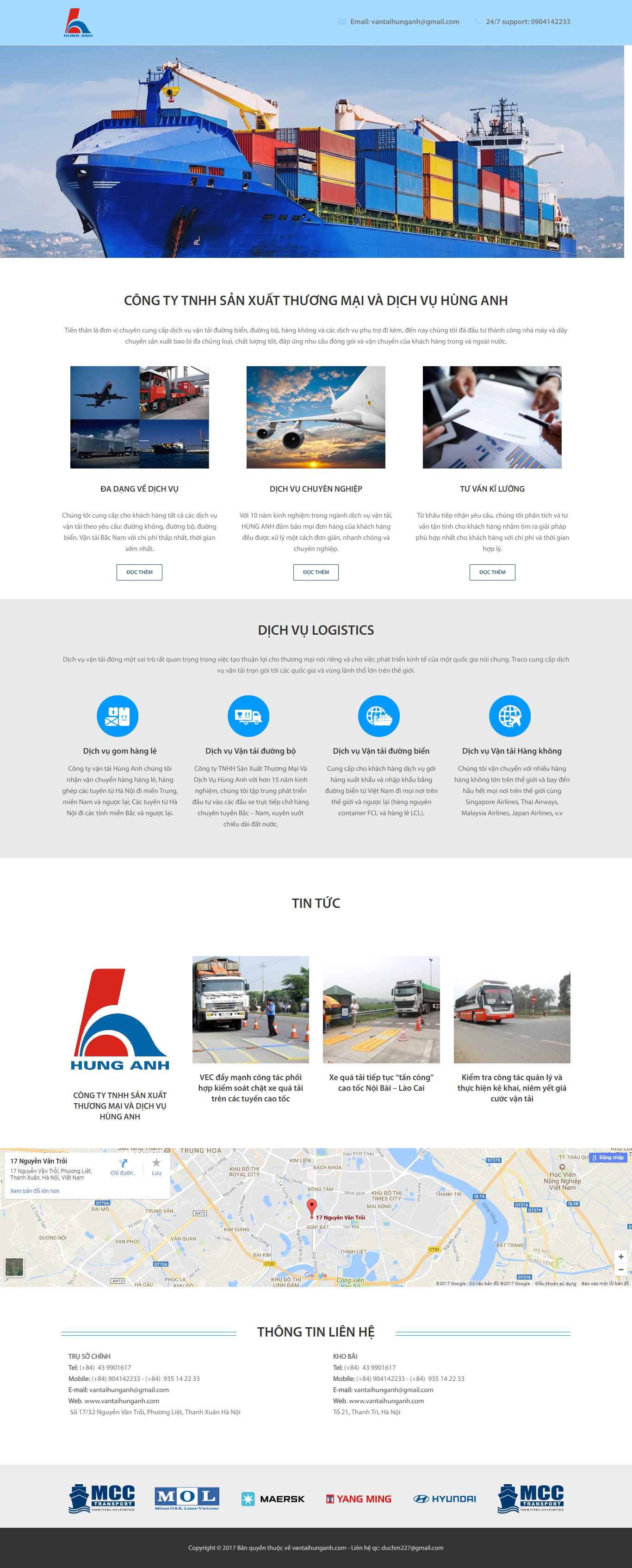 Thiết kế Web dịch vụ vận chuyển vantaihunganh.com