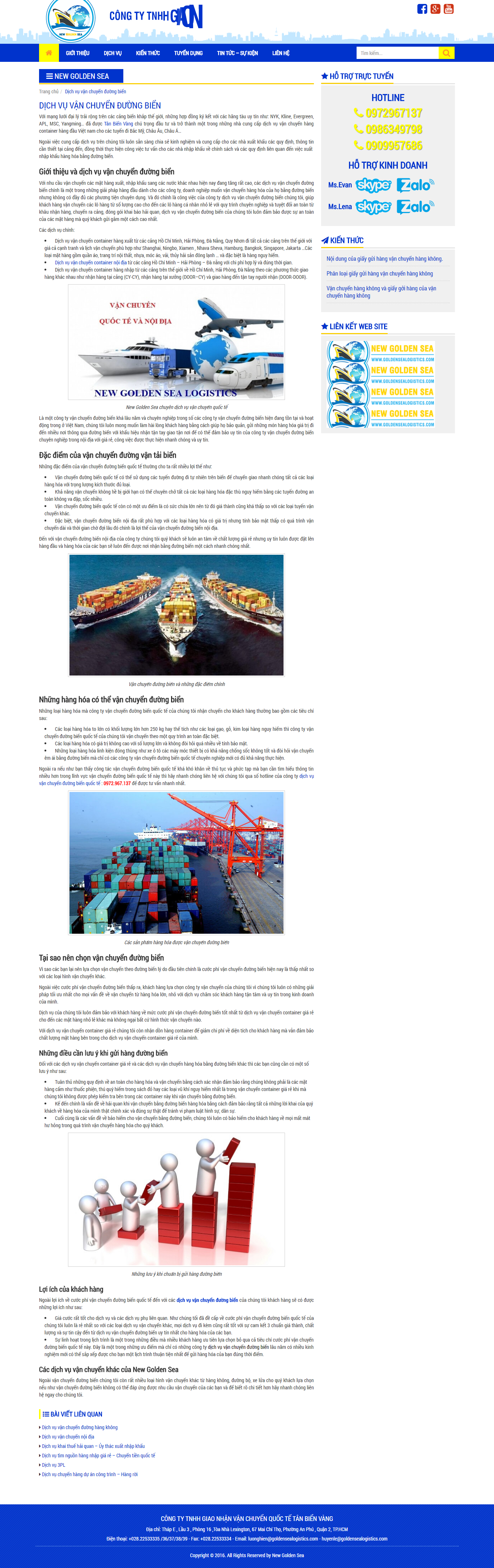 Thiết kế Web dịch vụ vận chuyển goldensealogistics.com