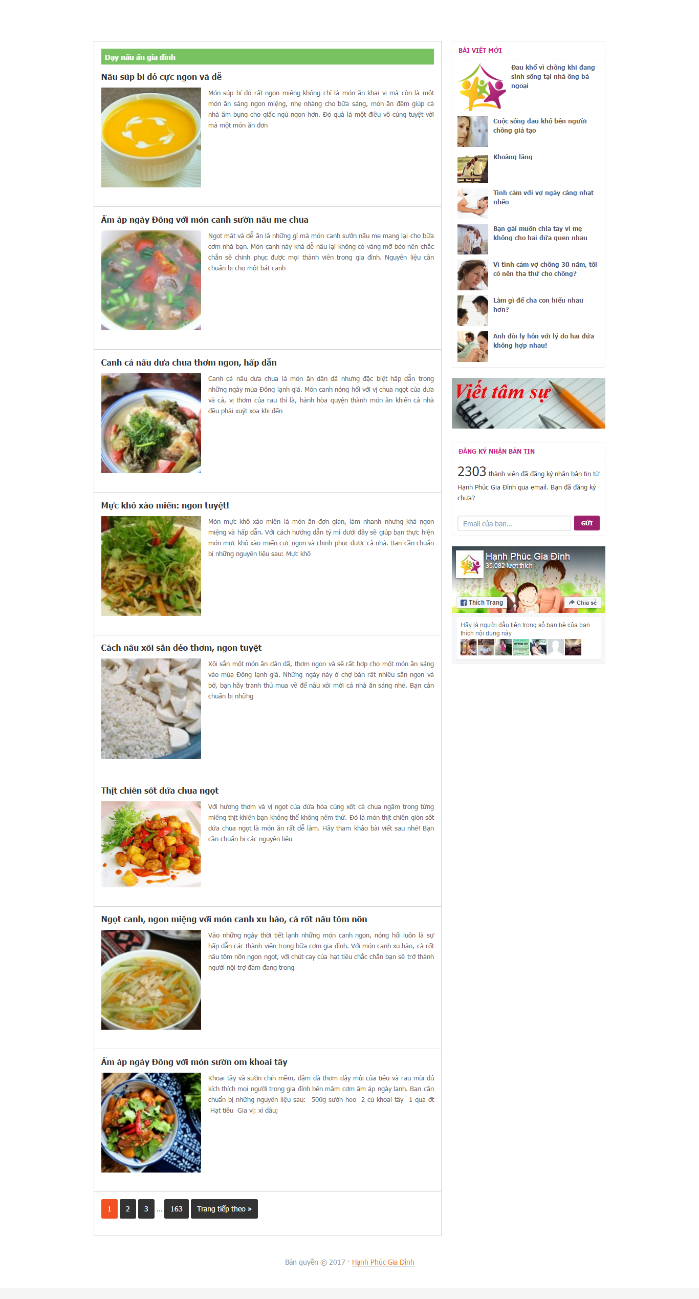Thiết kế Web dạy nấu Ăn hanhphucgiadinh.vn