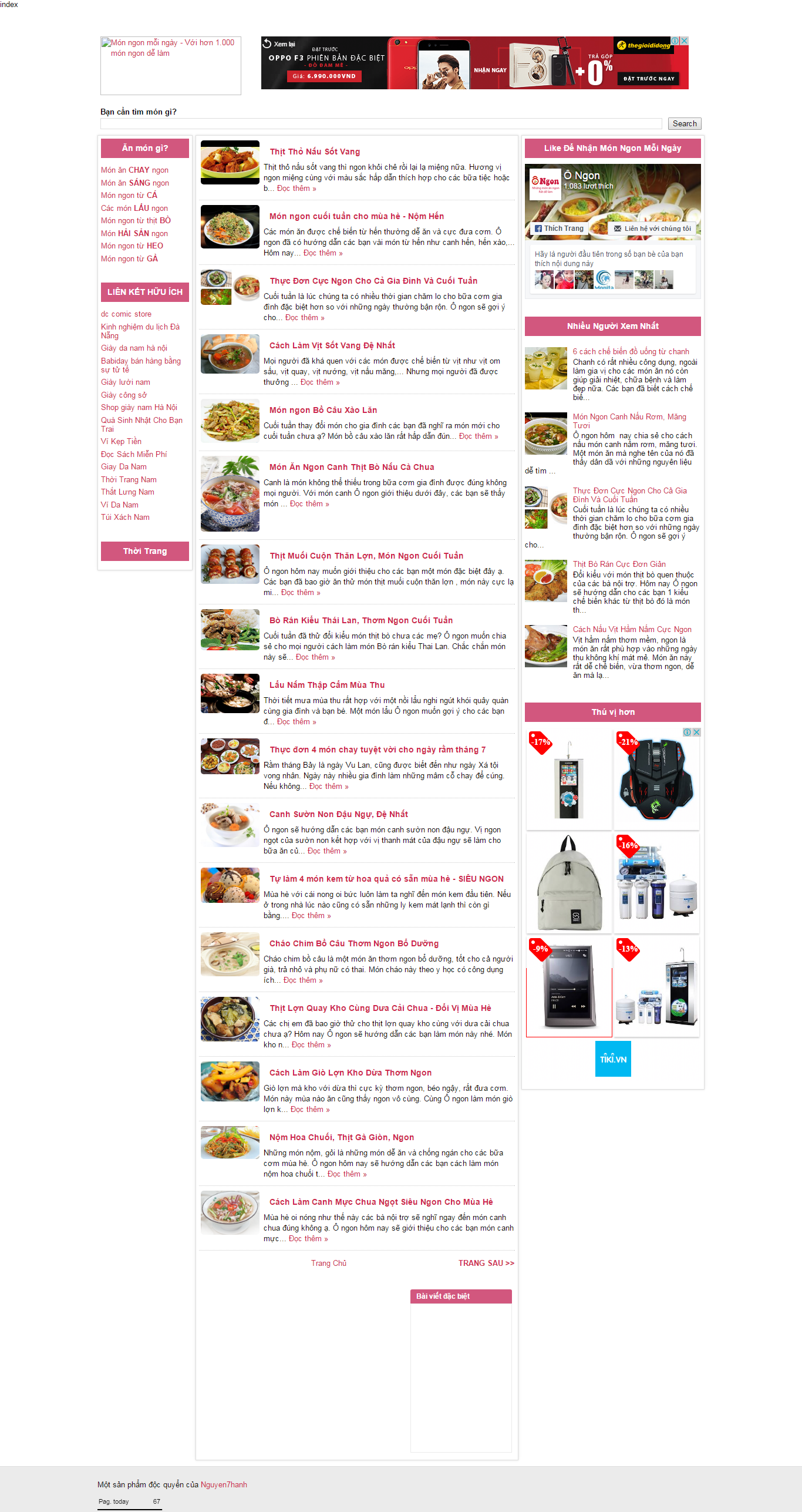 Thiết kế Web dạy nấu Ăn ongon.info