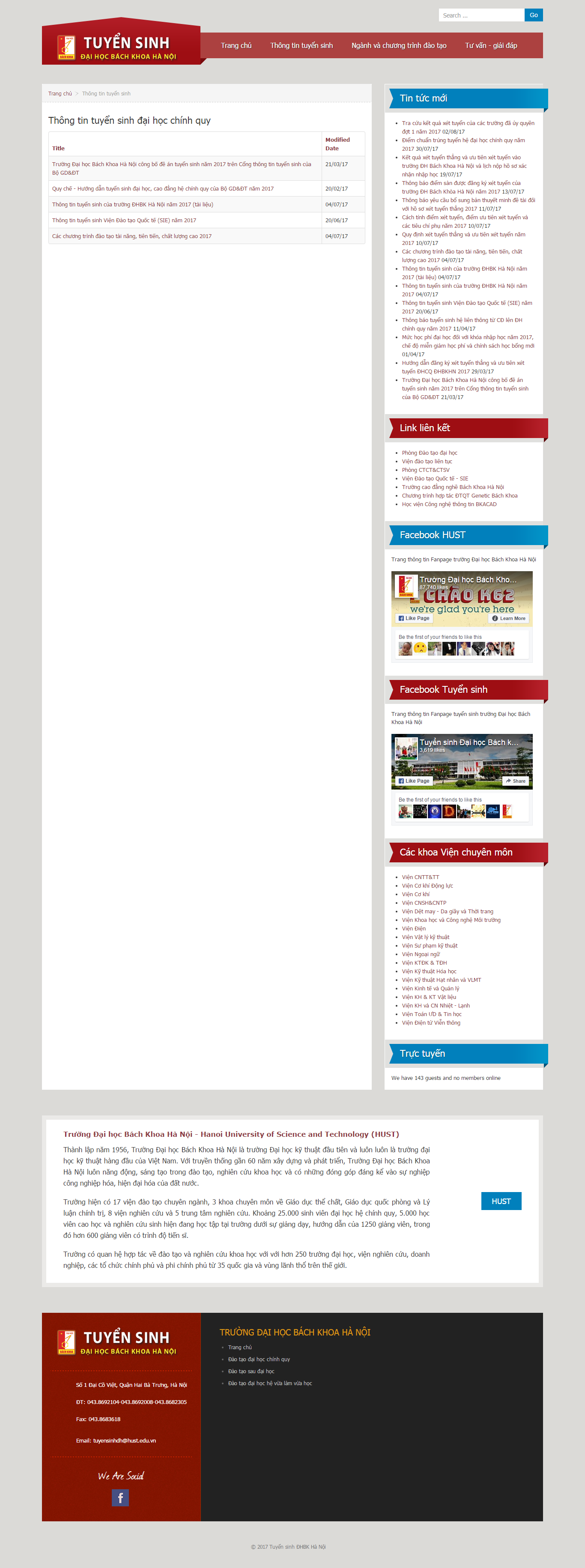 Thiết kế Web tuyển sinh ts.hust.edu.vn
