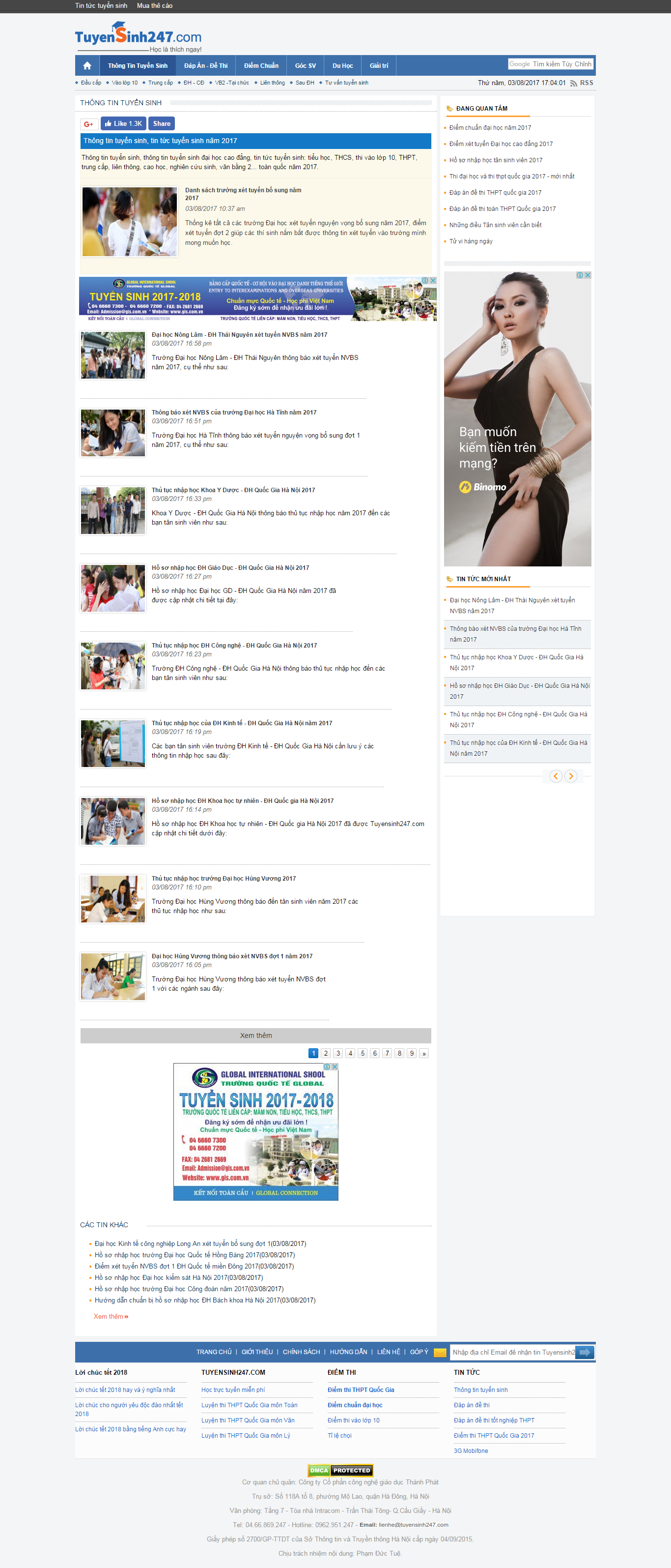 Thiết kế Web tuyển sinh tin.tuyensinh247.com