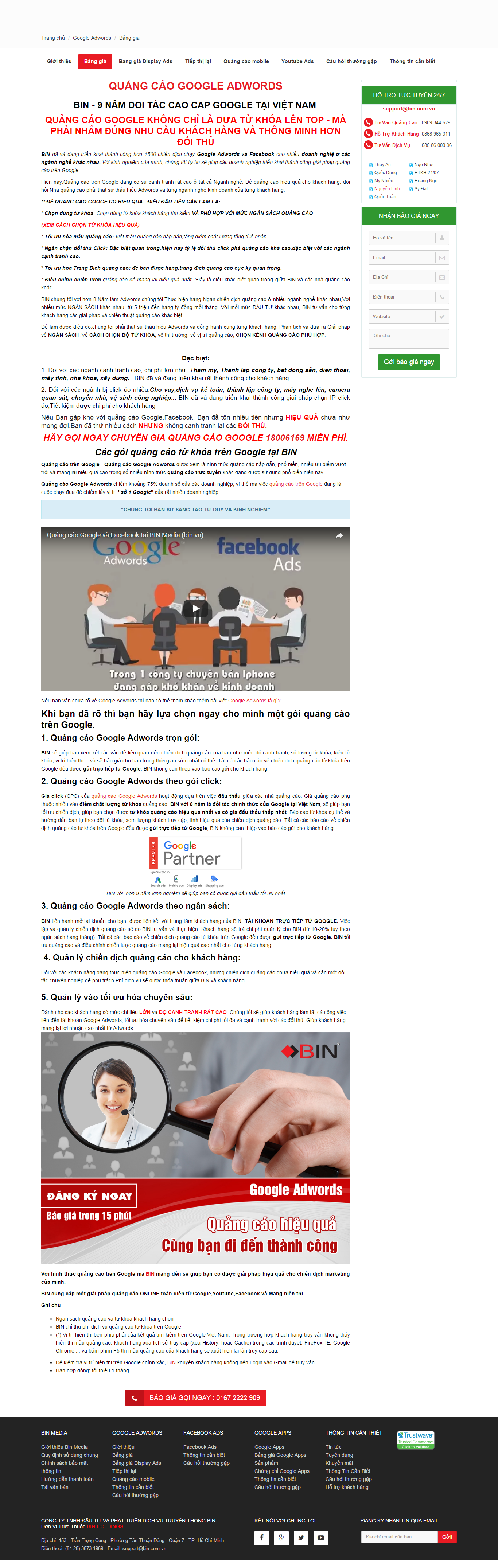 Thiết kế Web quảng cáo google adwords bin.vn