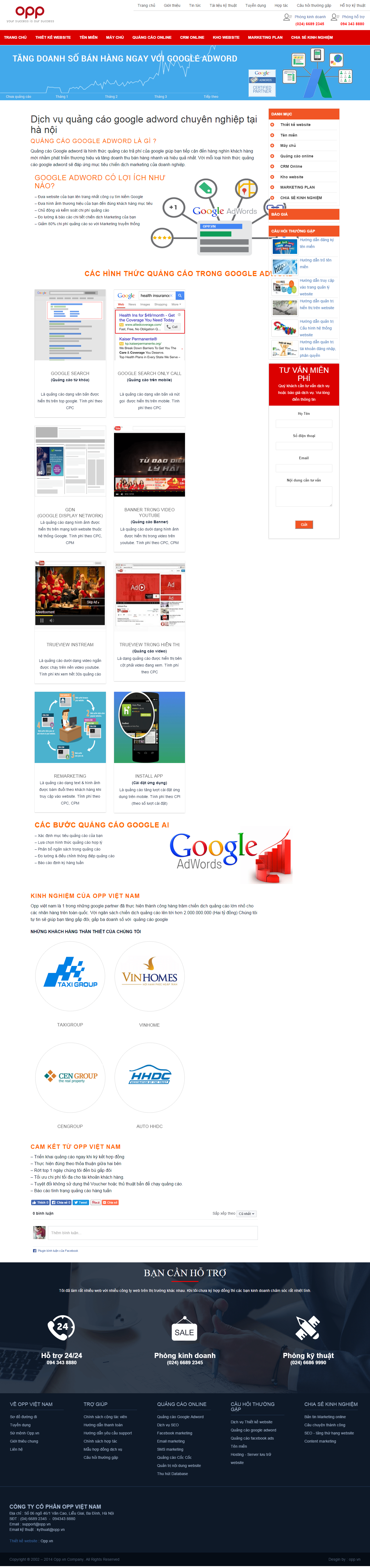 Thiết kế Web quảng cáo google adwords opp.vn