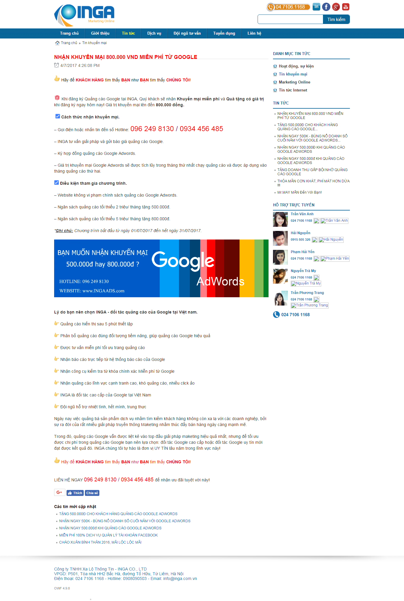 Thiết kế Web quảng cáo google adwords ingaads.com