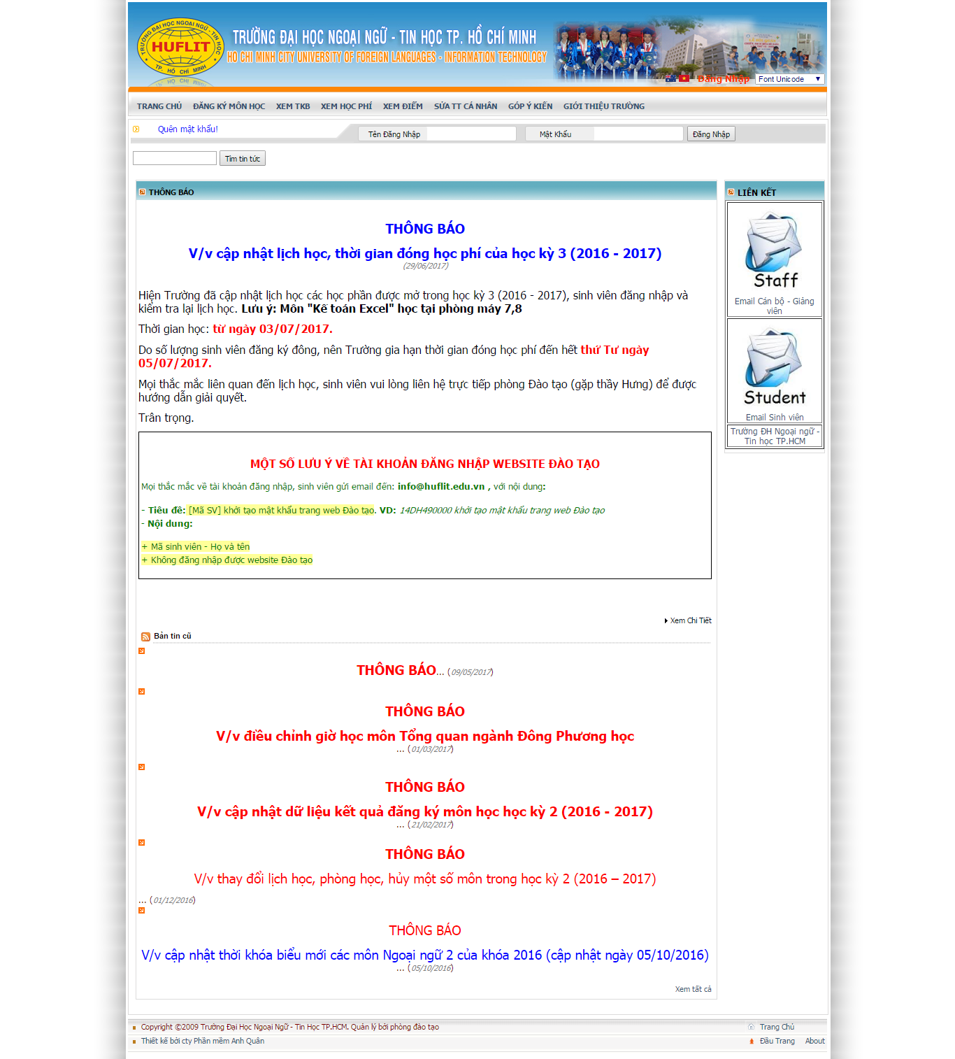 Thiết kế Web cổng thông tin daotao.huflit.edu.vn