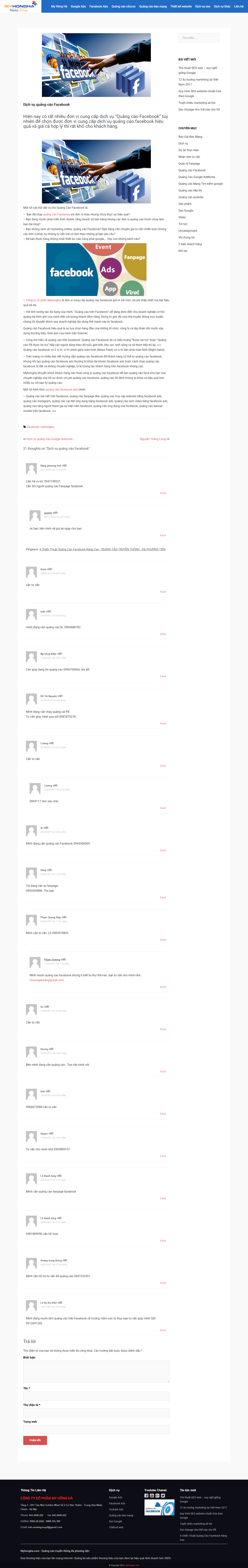 Thiết kế Web quảng cáo facebook myhongha.com