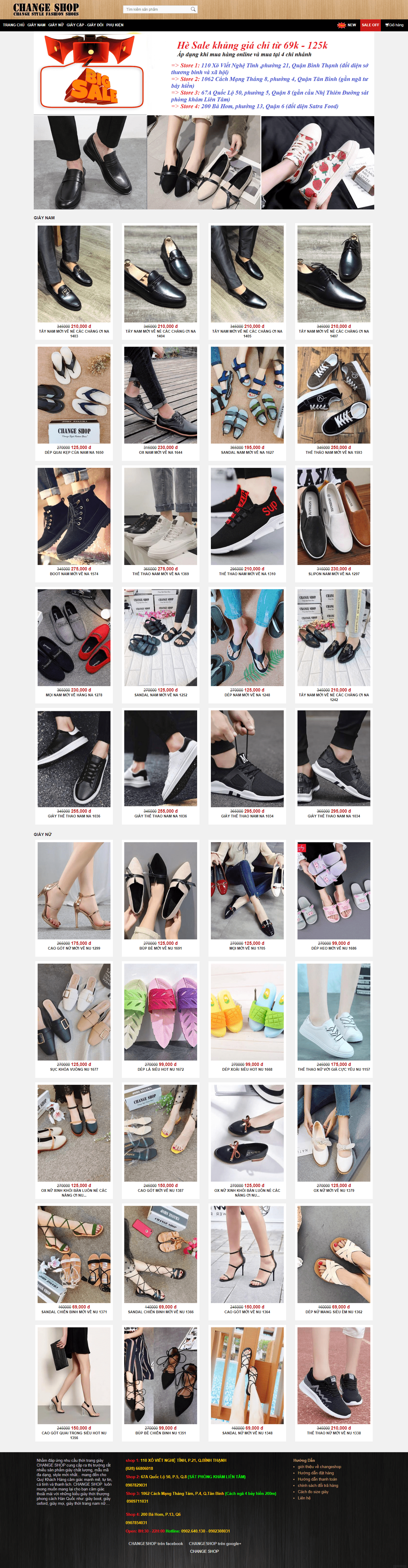 Thiết kế Web bán giày dép changeshop.vn
