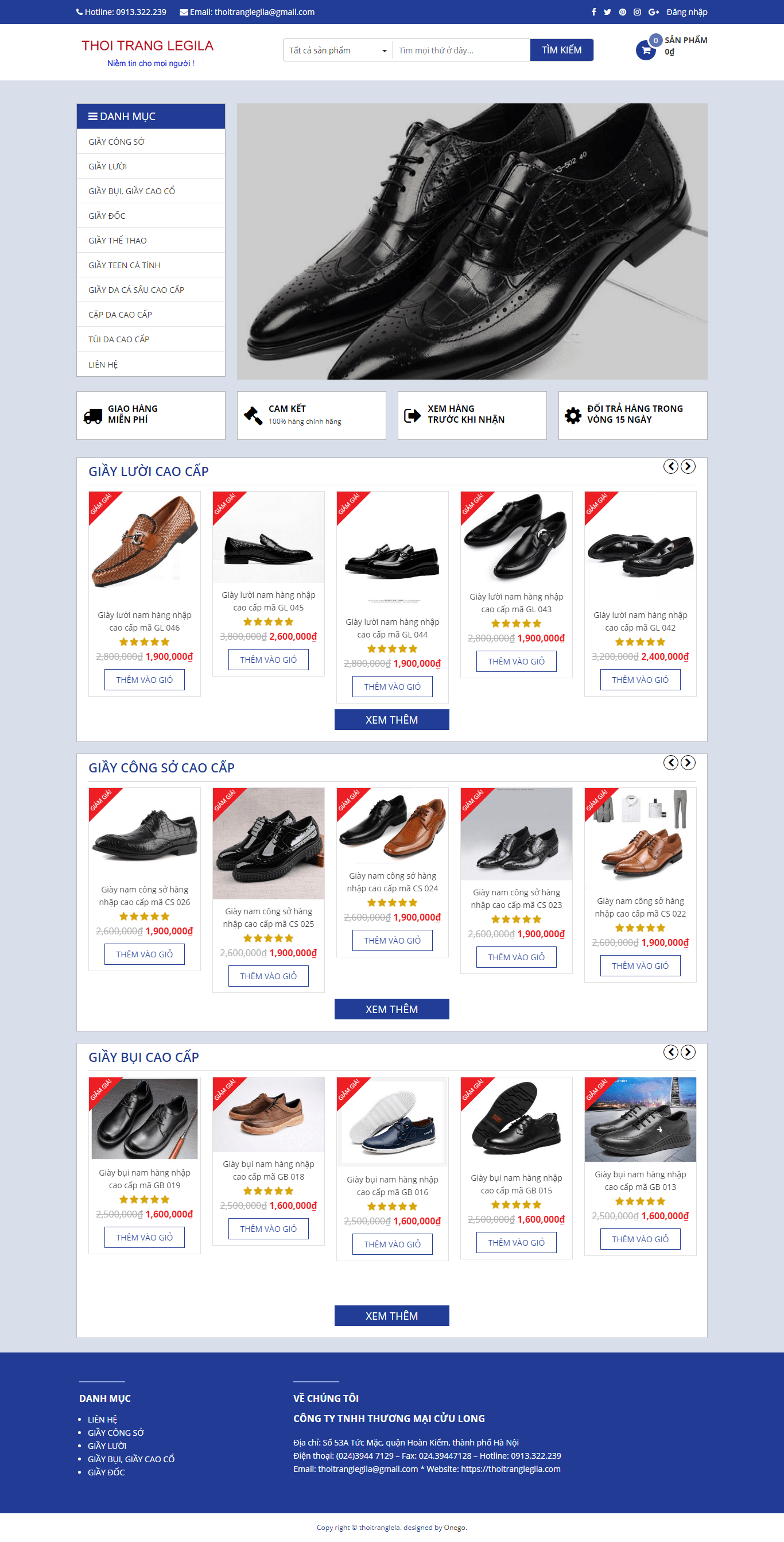 Thiết kế Web bán giày dép thoitranglegila.com