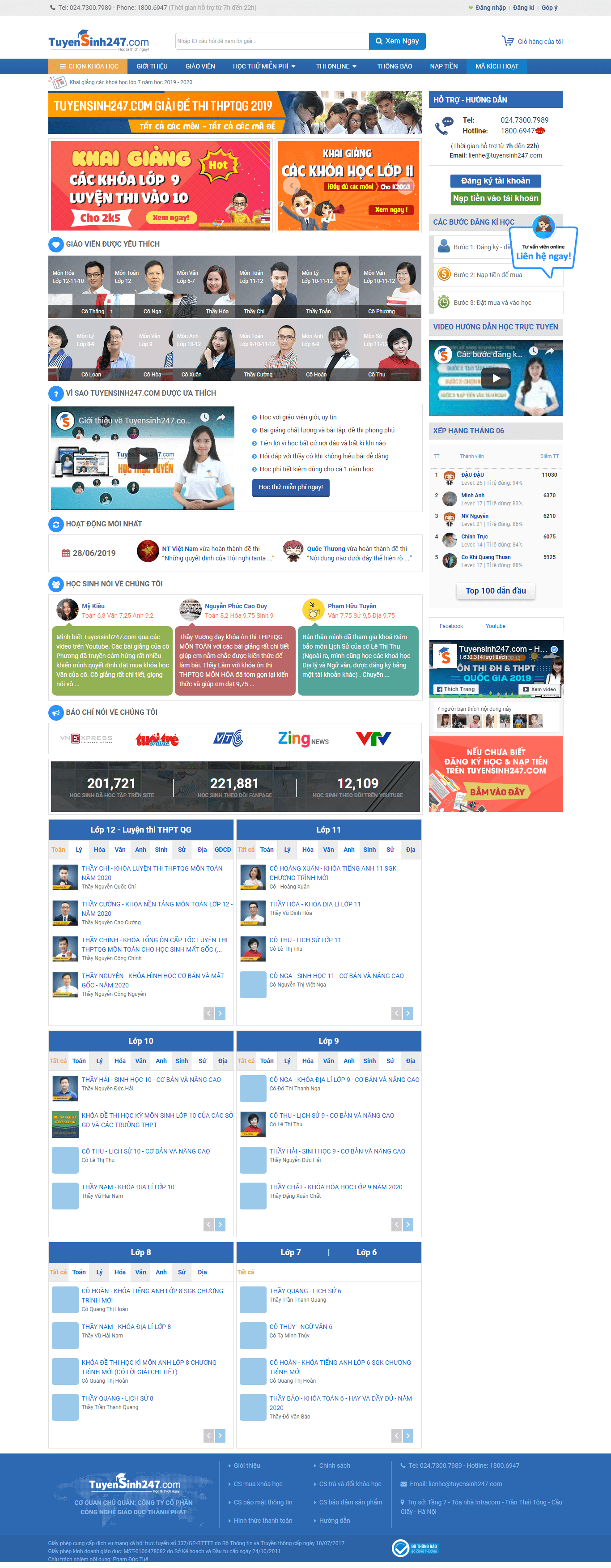 Thiết kế Web học trực tuyến tuyensinh247.com