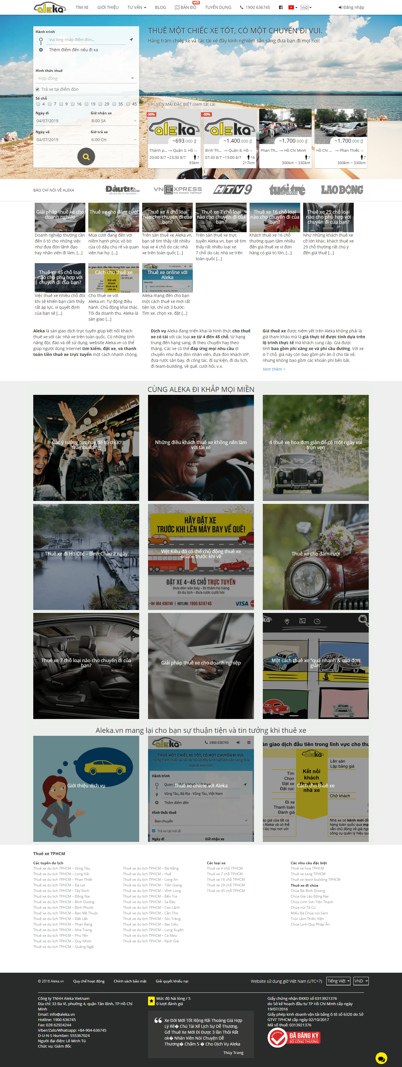 Thiết kế Web thuê xe aleka.vn