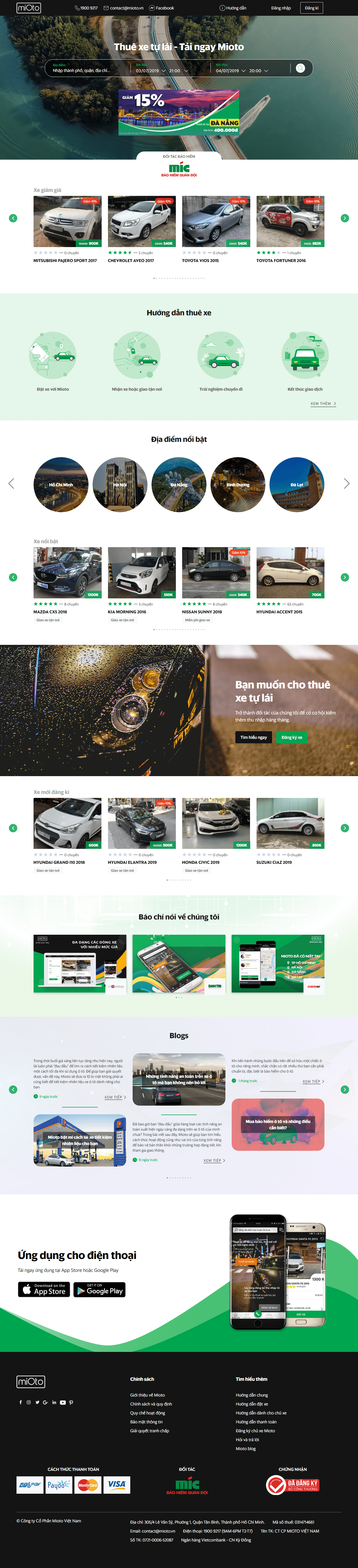 Thiết kế Web thuê xe mioto.vn