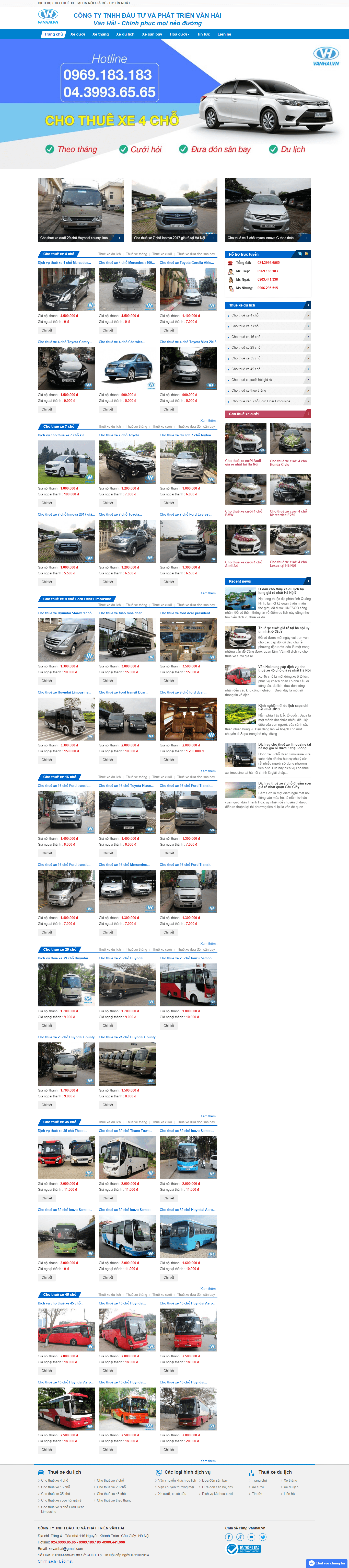Thiết kế Web thuê xe vanhai.vn