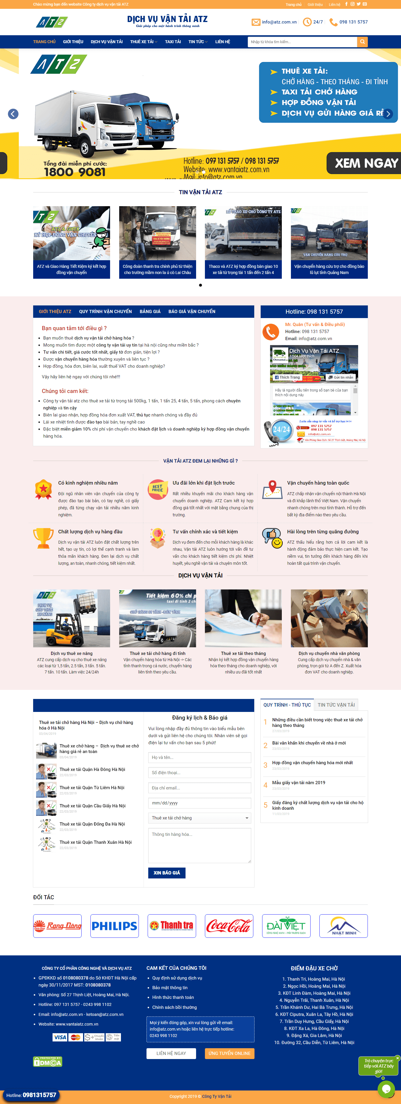 Thiết kế Web dịch vụ vận tải vantaiatz.com.vn