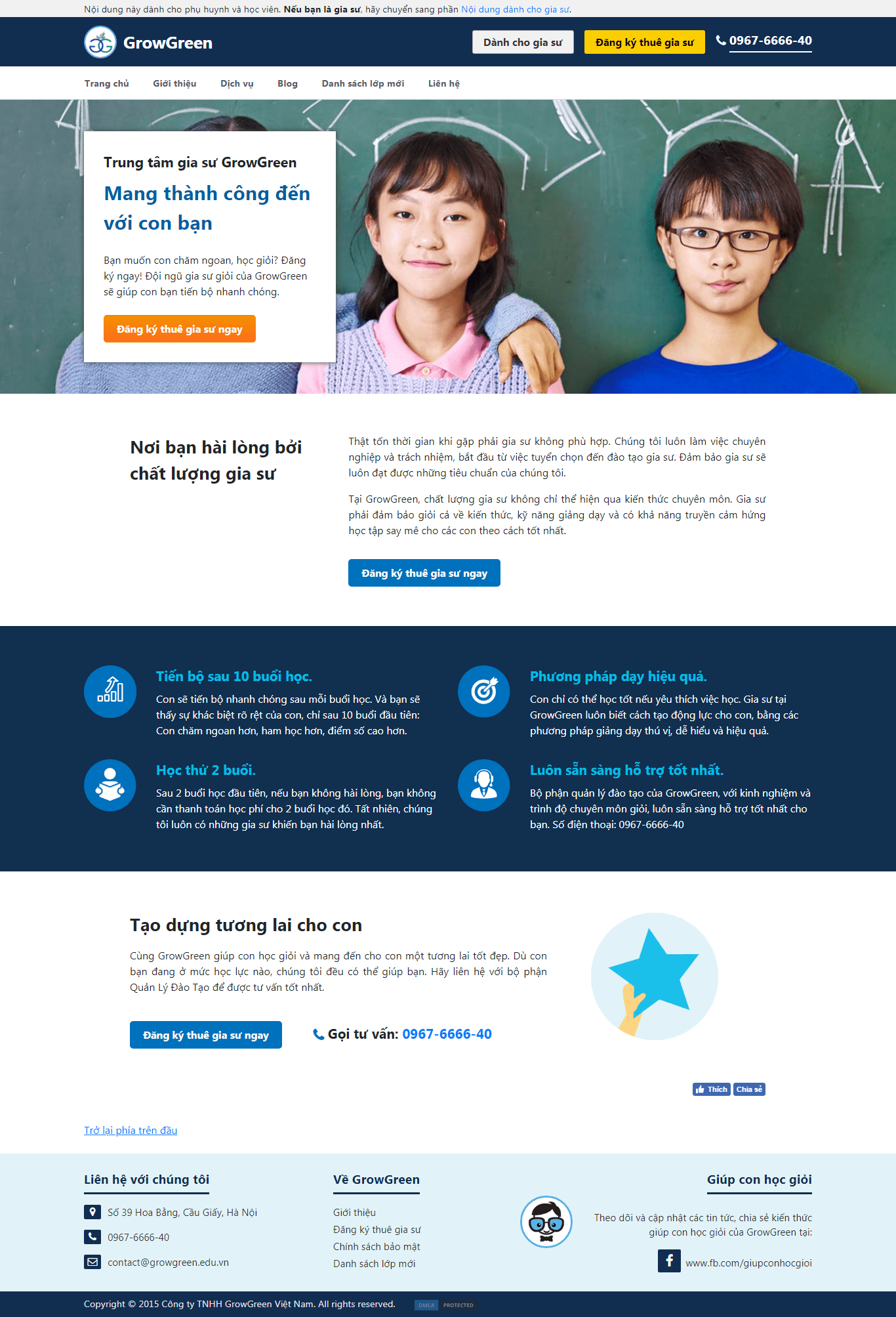 Thiết kế Web gia sư growgreen.edu.vn