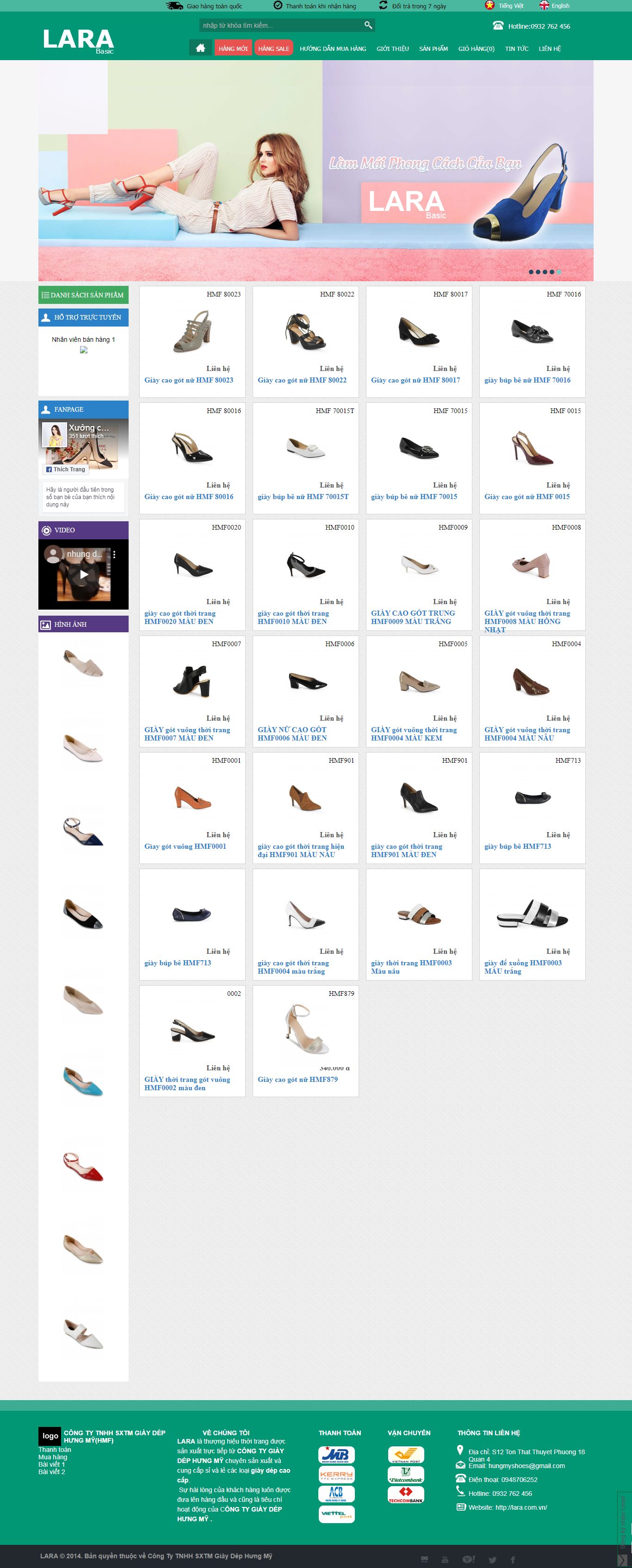 Thiết kế Web bán giày dép lara.com.vn